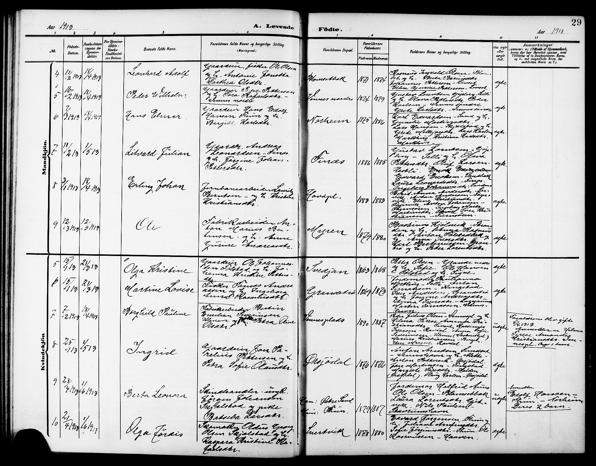 Ministerialprotokoller, klokkerbøker og fødselsregistre - Nord-Trøndelag, AV/SAT-A-1458/744/L0424: Parish register (copy) no. 744C03, 1906-1923, p. 29