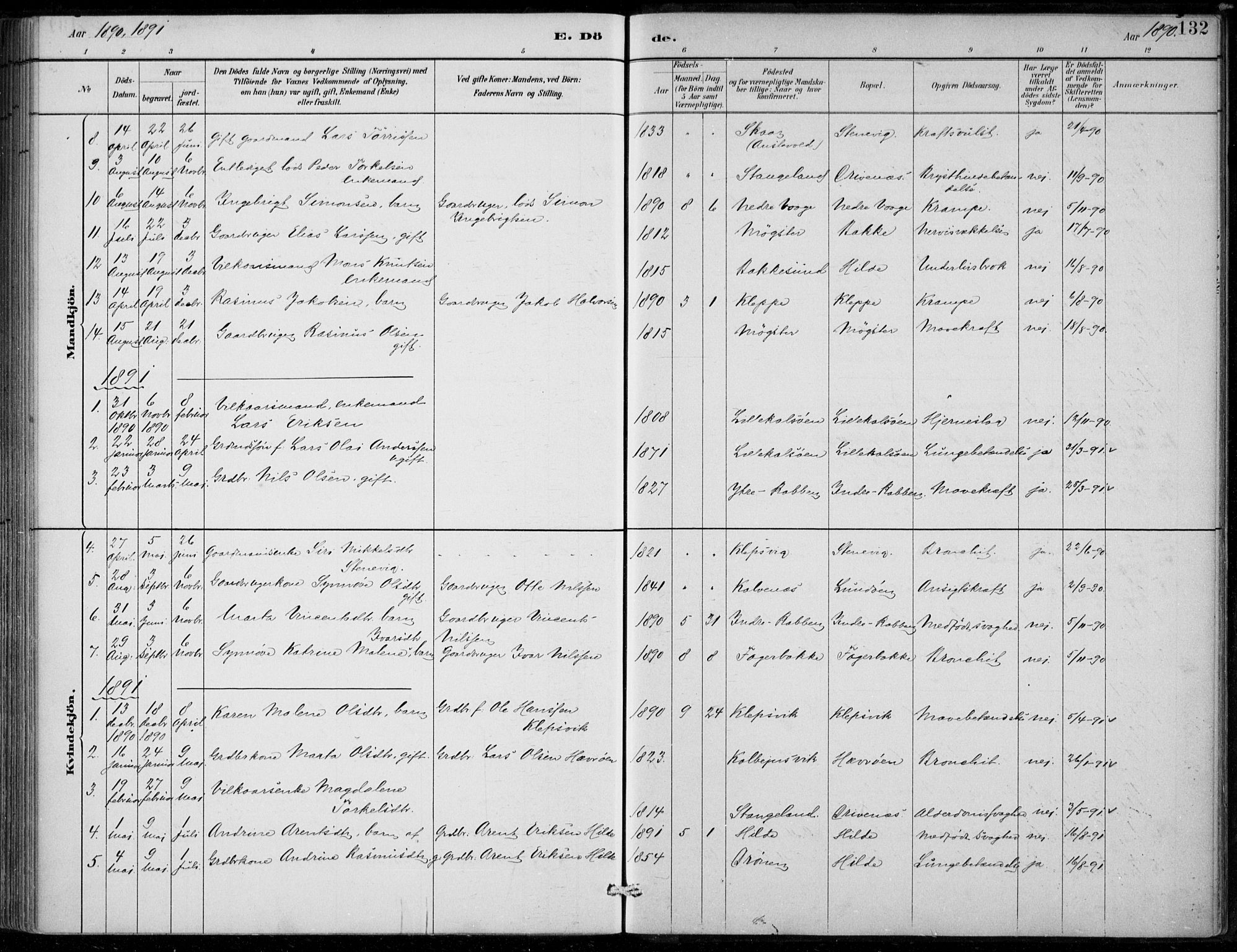 Sund sokneprestembete, AV/SAB-A-99930: Parish register (official) no. D 1, 1882-1899, p. 132