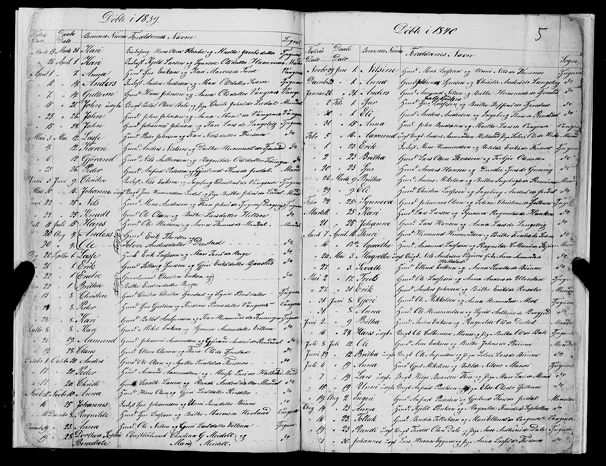 Balestrand sokneprestembete, SAB/A-79601/H/Haa/Haaa/L0001: Parish register (official) no. A 1, 1834-1846, p. 5