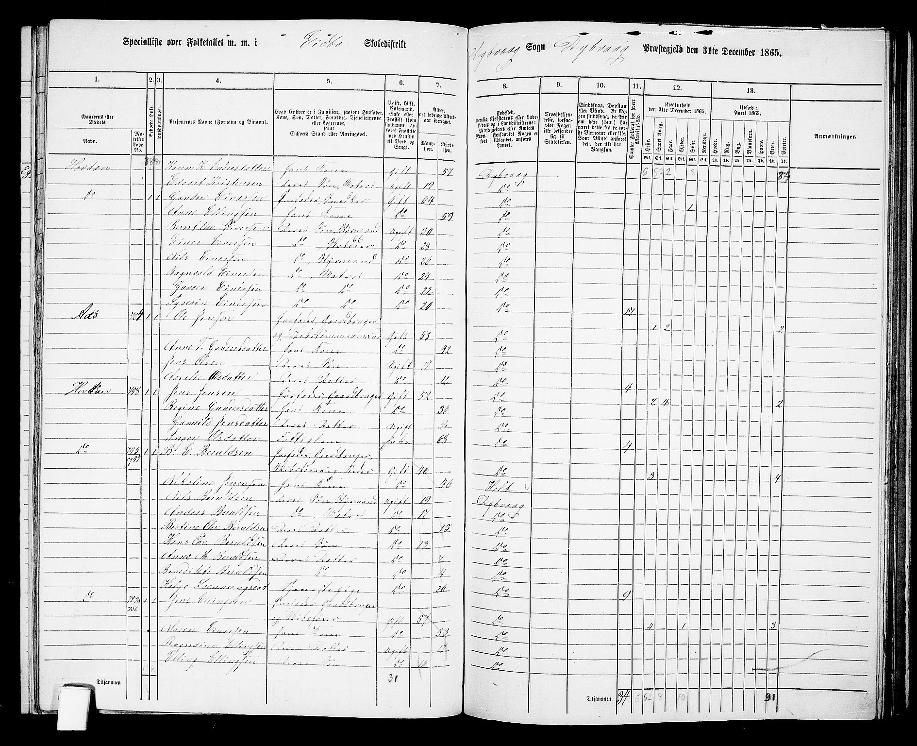 RA, 1865 census for Dypvåg, 1865, p. 116