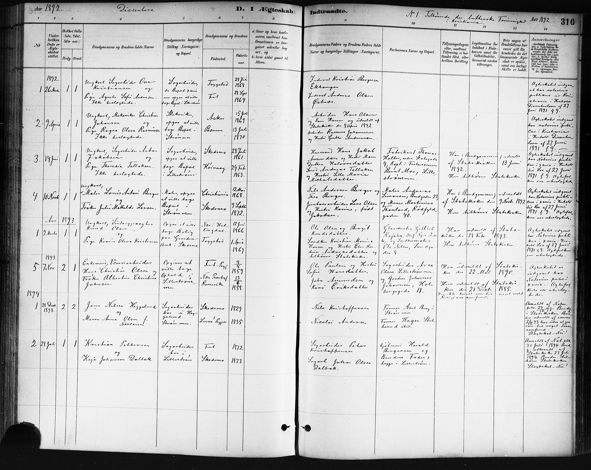 Skedsmo prestekontor Kirkebøker, AV/SAO-A-10033a/G/Ga/L0004: Parish register (copy) no. I 4, 1883-1895, p. 316