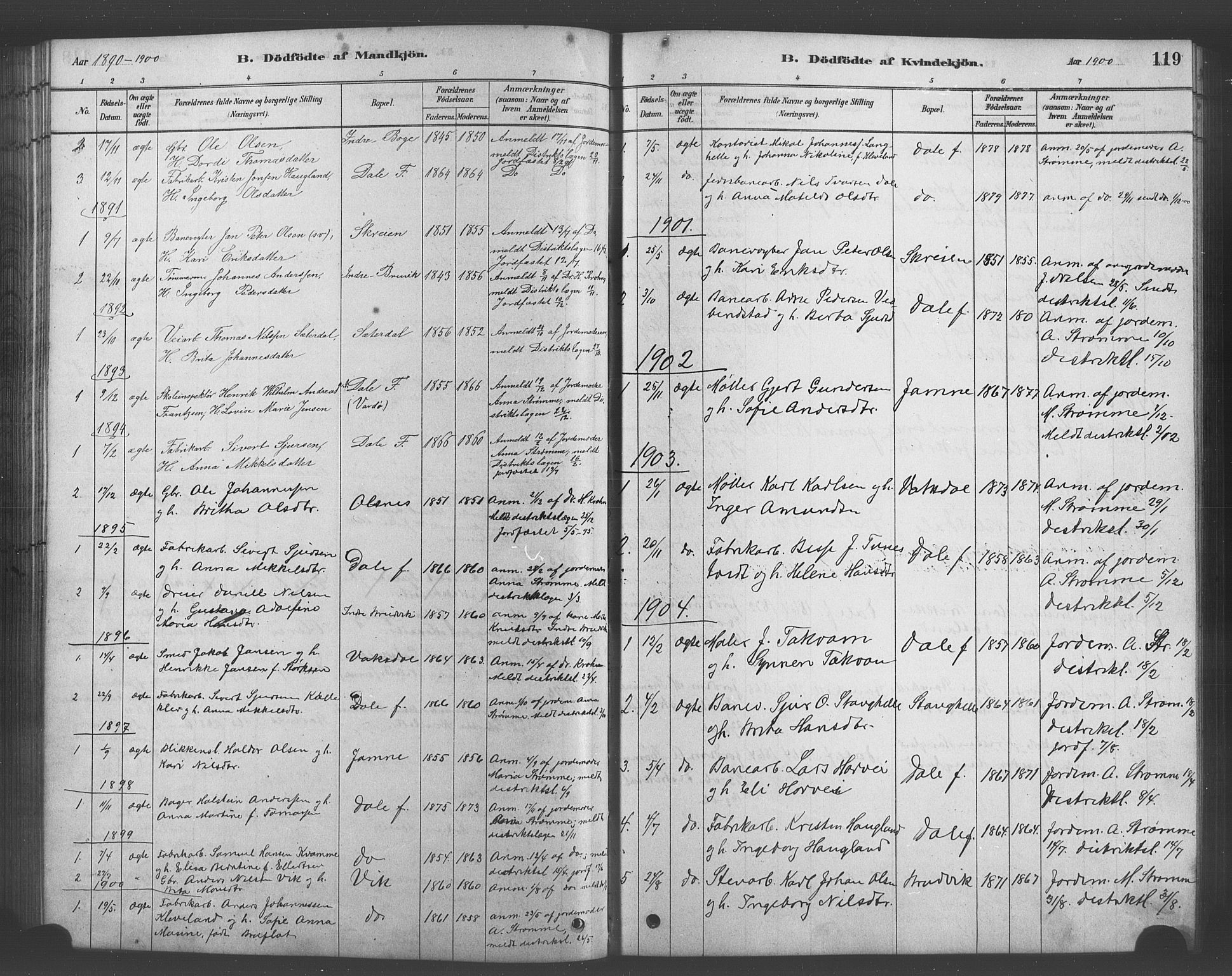 Bruvik Sokneprestembete, SAB/A-74701/H/Hab: Parish register (copy) no. A 1, 1878-1907, p. 119