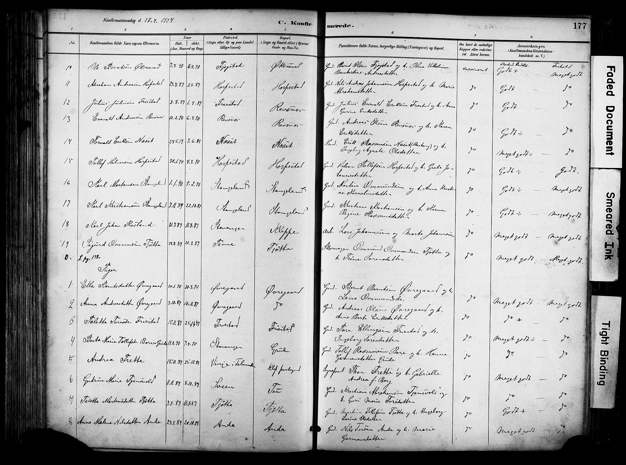 Klepp sokneprestkontor, SAST/A-101803/001/3/30BA/L0009: Parish register (official) no. A 7, 1886-1915, p. 177
