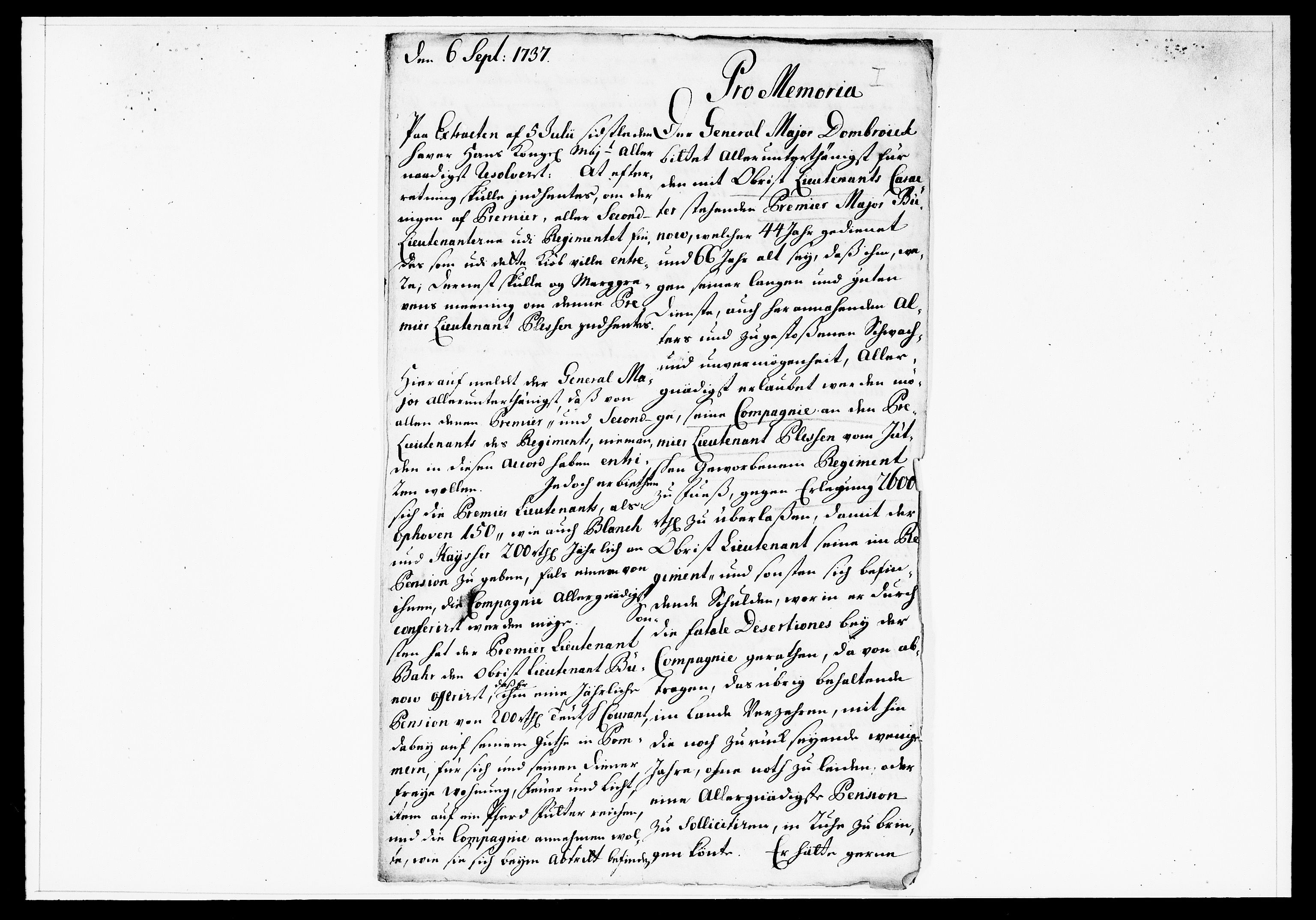 Krigskollegiet, Krigskancelliet, DRA/A-0006/-/1138-1142: Refererede sager, 1737, p. 321