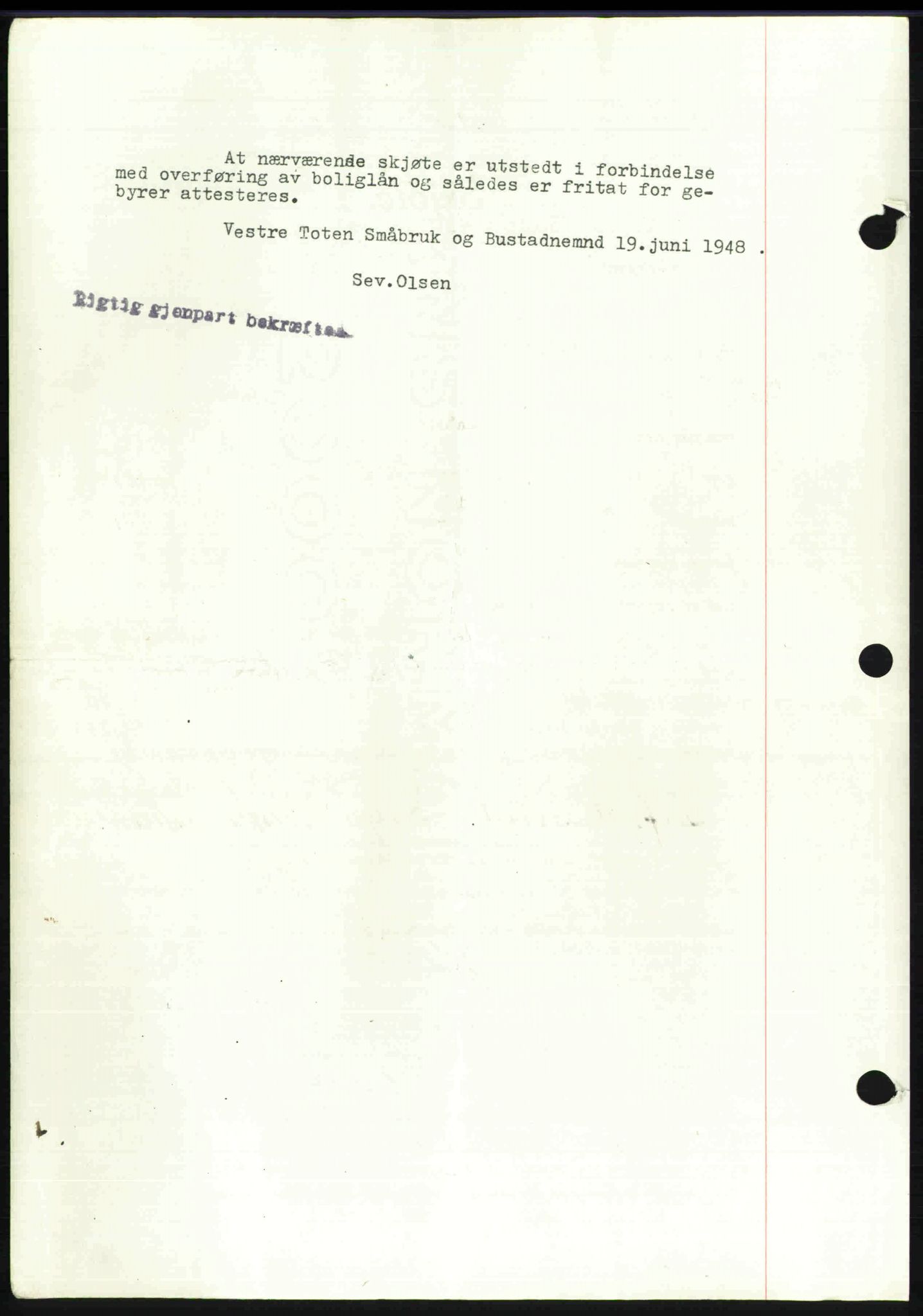 Toten tingrett, SAH/TING-006/H/Hb/Hbc/L0020: Mortgage book no. Hbc-20, 1948-1948, Diary no: : 1937/1948