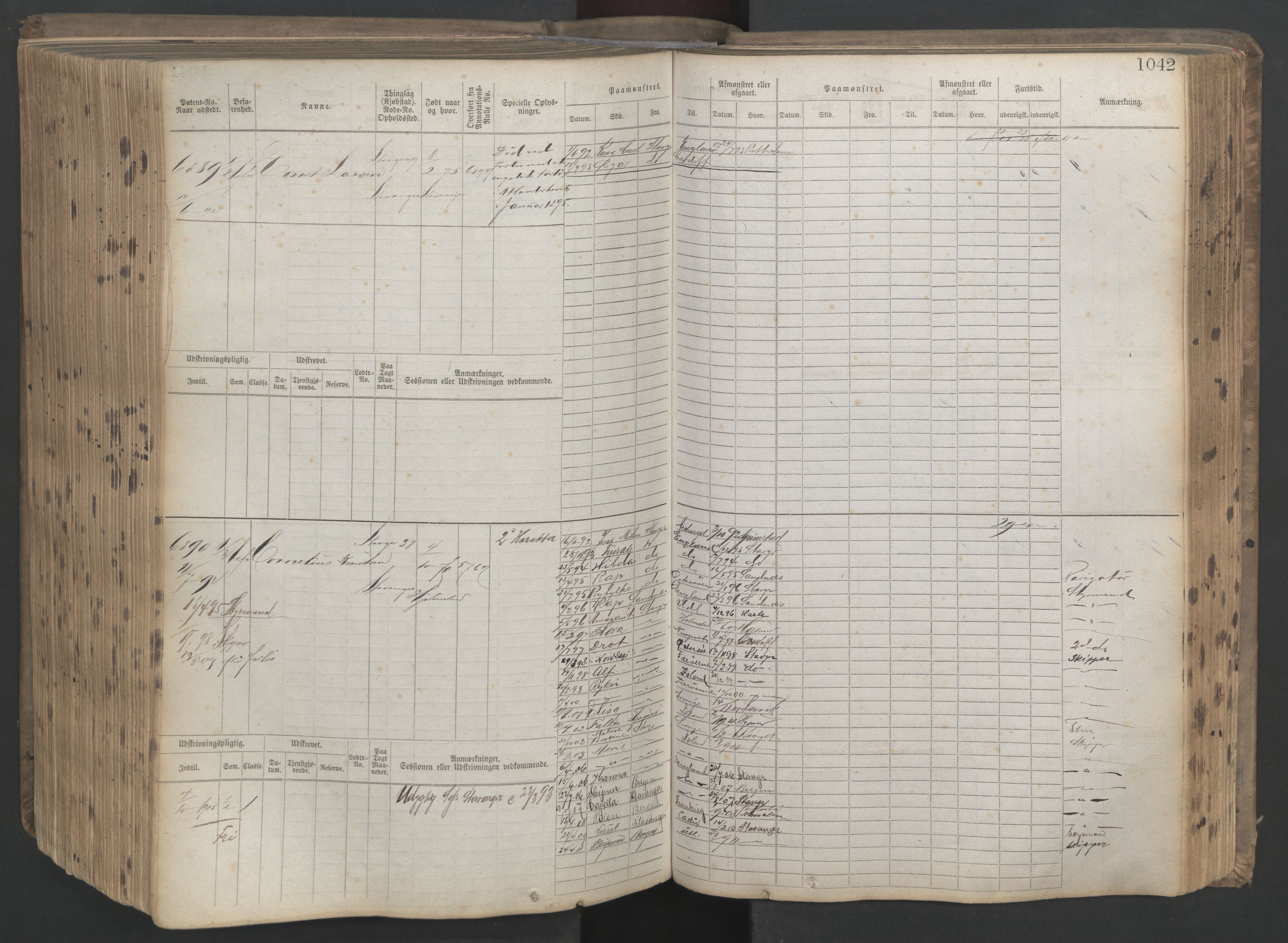 Stavanger sjømannskontor, AV/SAST-A-102006/F/Fb/Fbb/L0021: Sjøfartshovedrulle patnentnr. 6005-7204 (dublett), 1887, p. 447