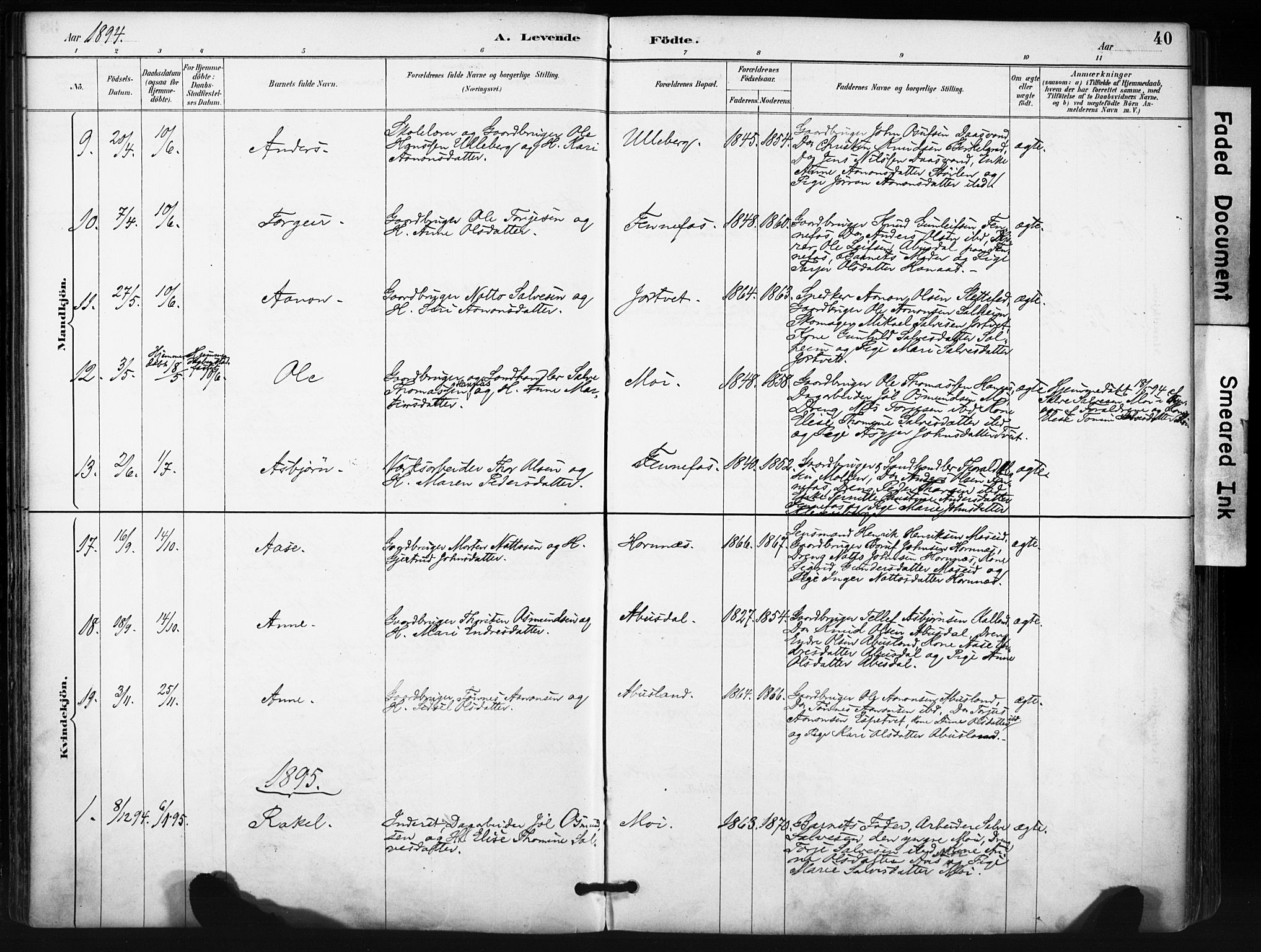 Evje sokneprestkontor, SAK/1111-0008/F/Fa/Fab/L0003: Parish register (official) no. A 3, 1884-1909, p. 40