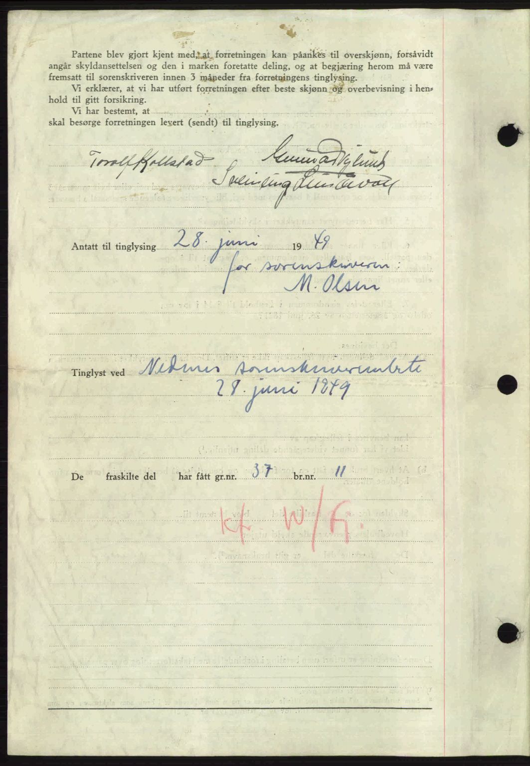 Nedenes sorenskriveri, AV/SAK-1221-0006/G/Gb/Gba/L0060: Mortgage book no. A12, 1948-1949, Diary no: : 988/1949