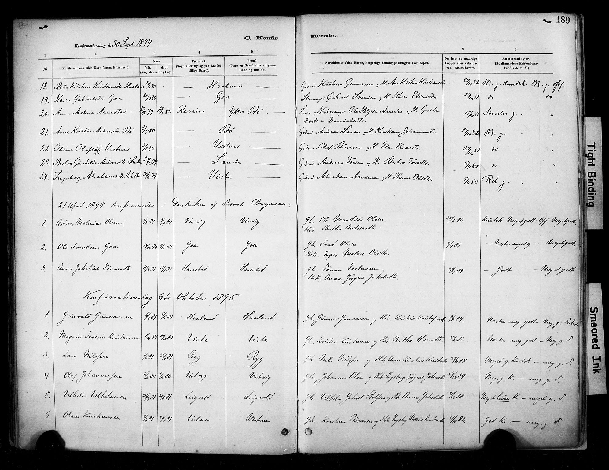 Hetland sokneprestkontor, SAST/A-101826/30/30BA/L0009: Parish register (official) no. A 9, 1882-1918, p. 189