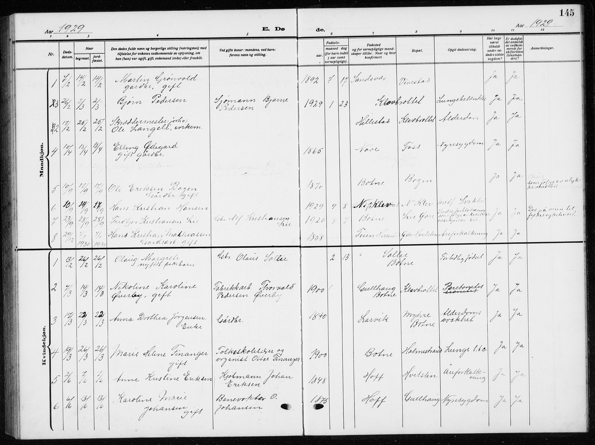 Botne kirkebøker, AV/SAKO-A-340/G/Ga/L0005: Parish register (copy) no. I 5, 1916-1934, p. 145