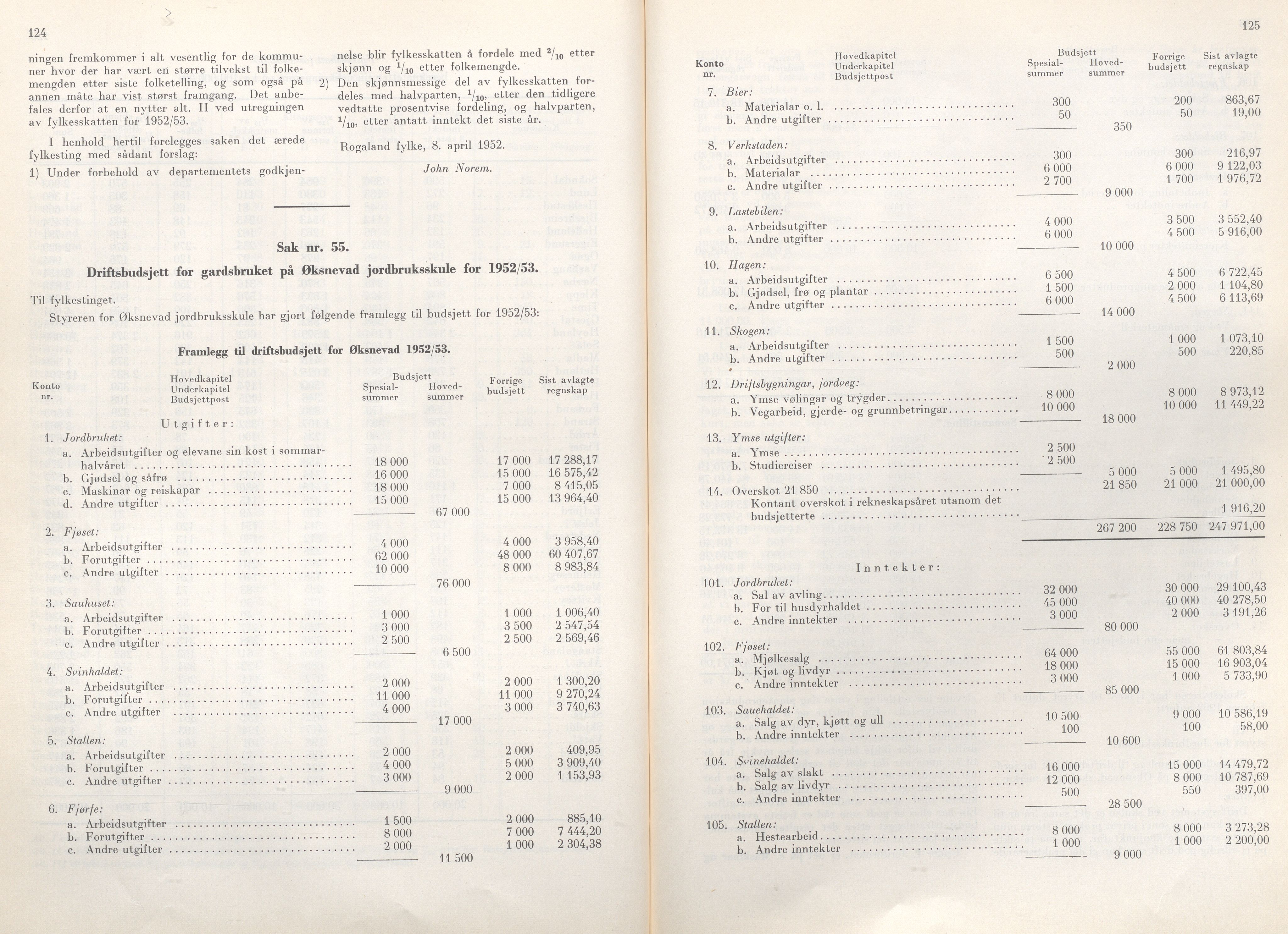 Rogaland fylkeskommune - Fylkesrådmannen , IKAR/A-900/A/Aa/Aaa/L0071: Møtebok , 1952, p. 124-125