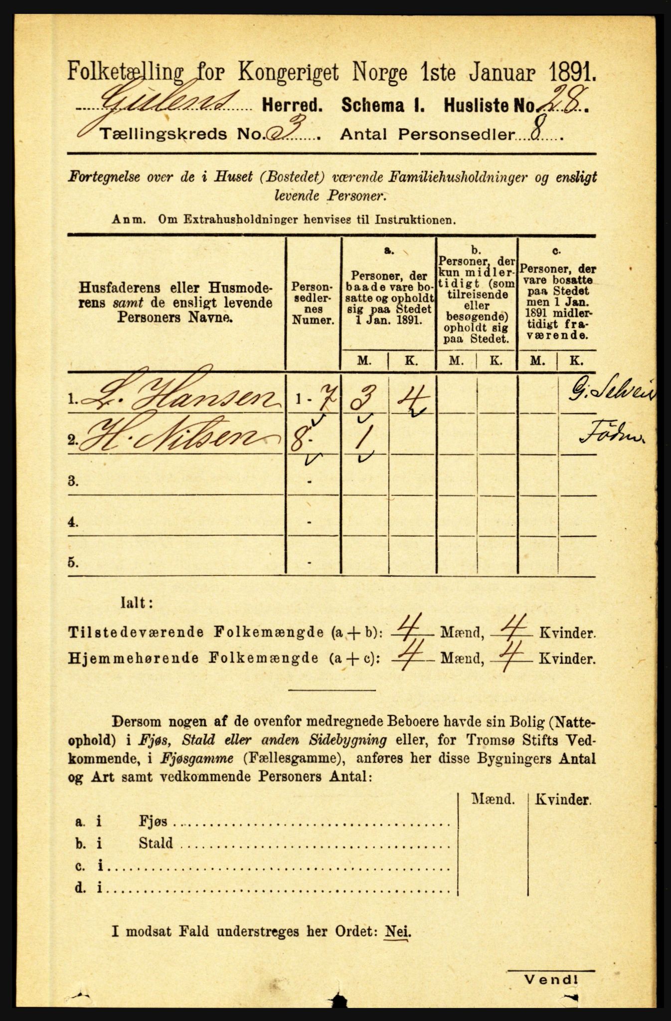 RA, 1891 census for 1411 Gulen, 1891, p. 875