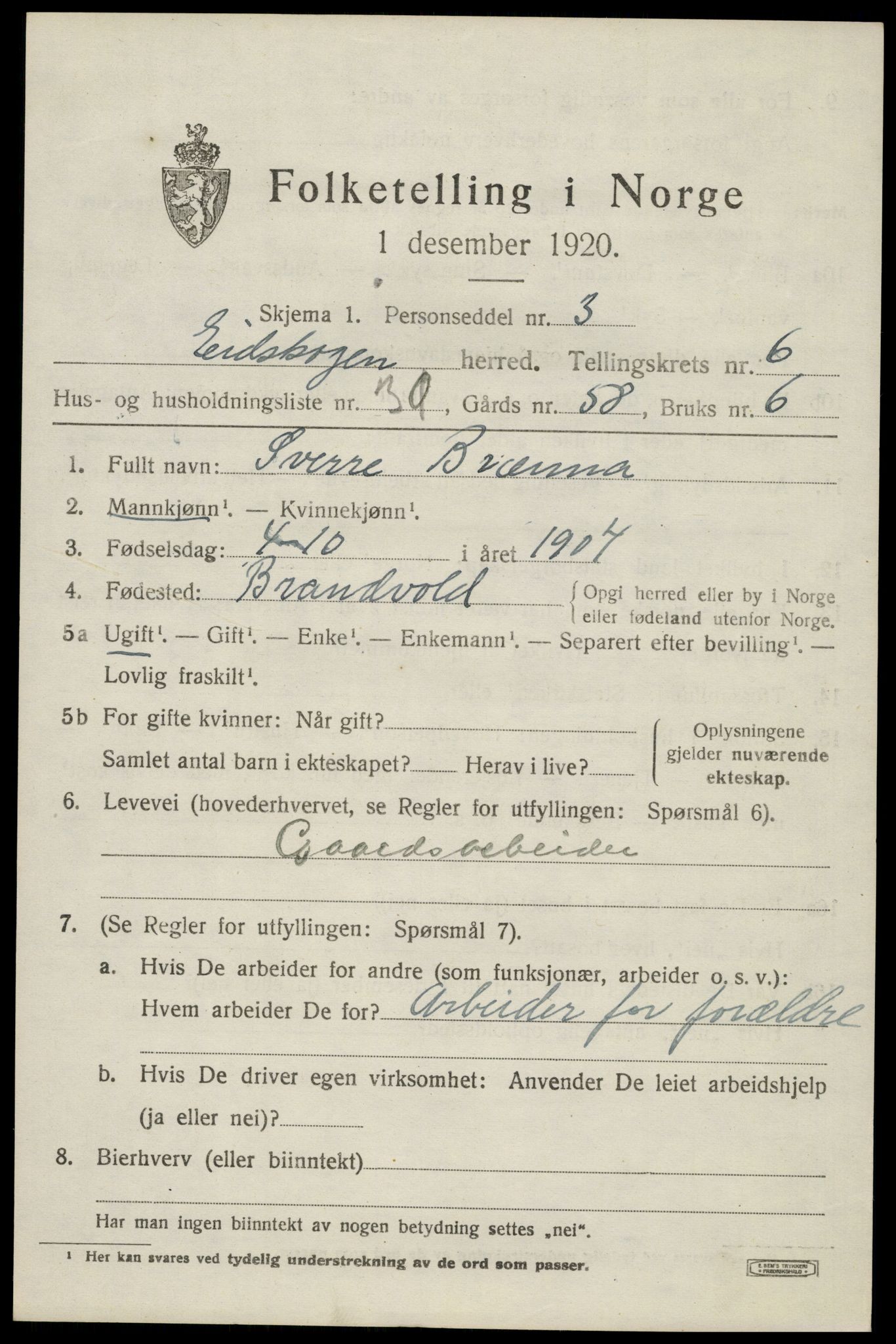 SAH, 1920 census for Eidskog, 1920, p. 6727