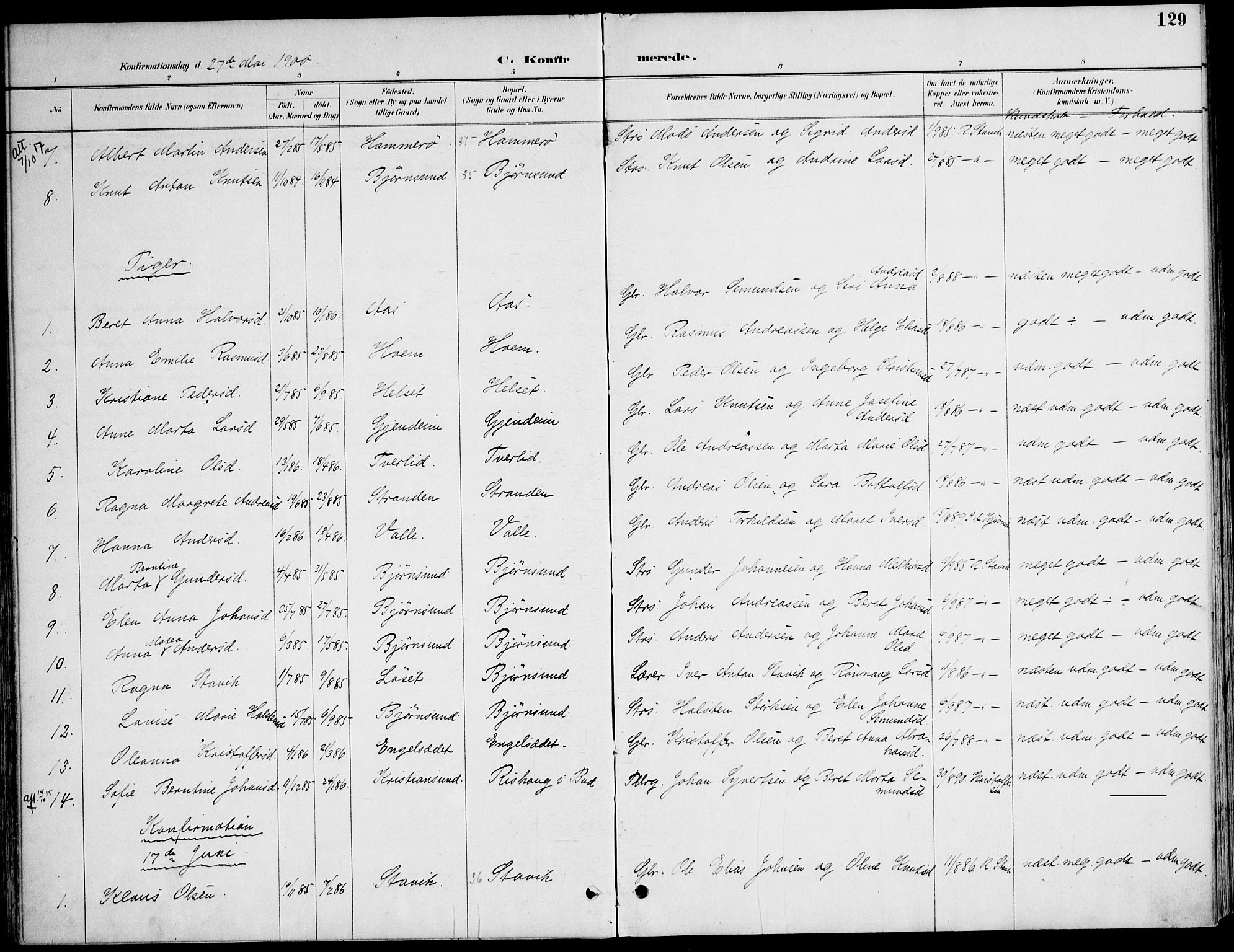 Ministerialprotokoller, klokkerbøker og fødselsregistre - Møre og Romsdal, AV/SAT-A-1454/565/L0750: Parish register (official) no. 565A04, 1887-1905, p. 129