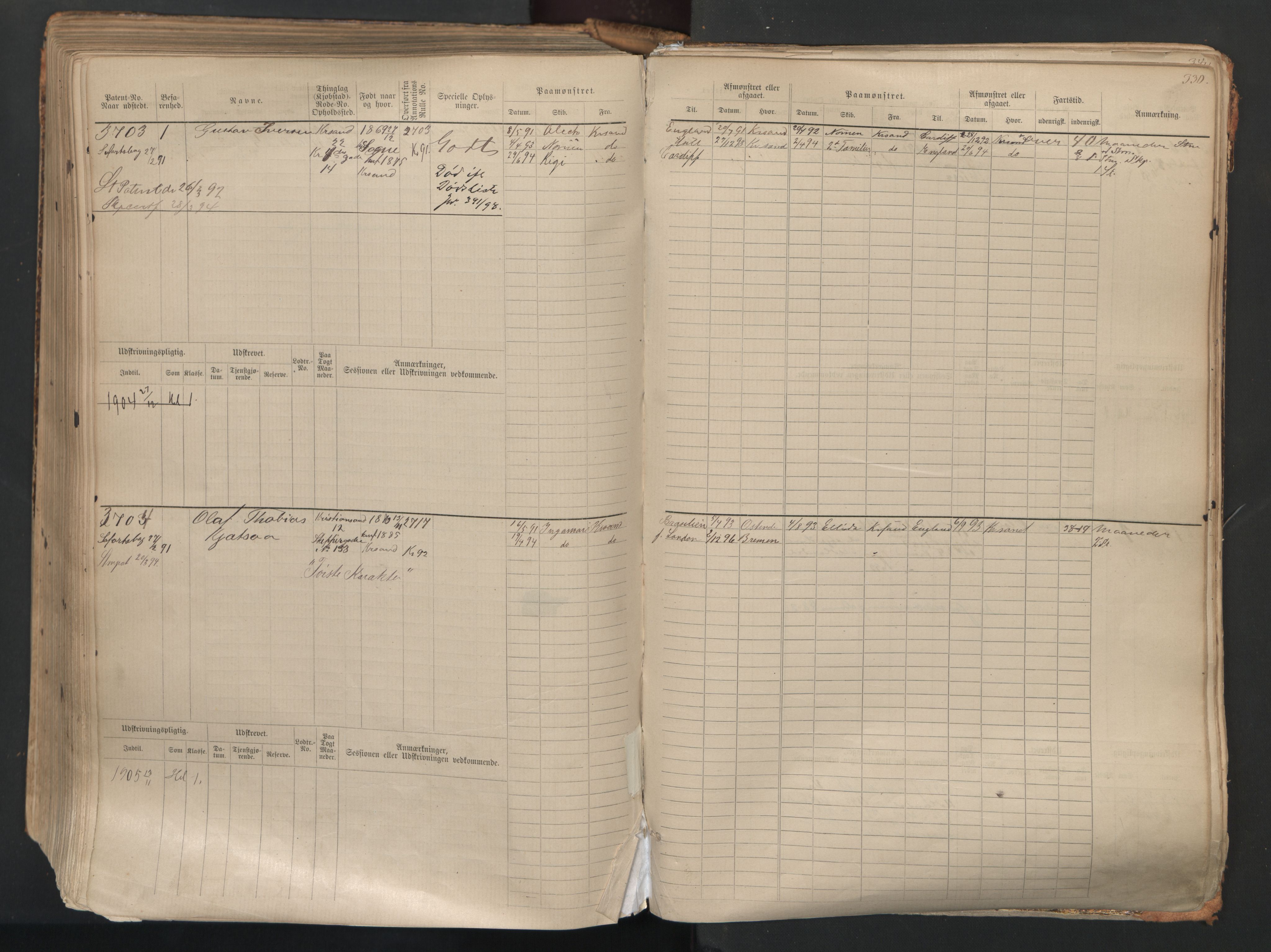 Kristiansand mønstringskrets, AV/SAK-2031-0015/F/Fb/L0007: Hovedrulle nr 3049-3810, I-14, 1883-1940, p. 337