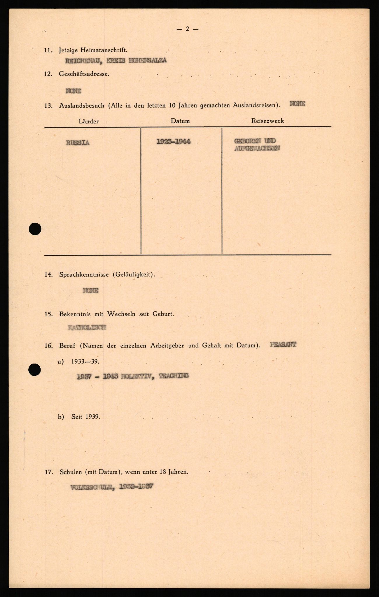 Forsvaret, Forsvarets overkommando II, AV/RA-RAFA-3915/D/Db/L0035: CI Questionaires. Tyske okkupasjonsstyrker i Norge. Tyskere., 1945-1946, p. 13