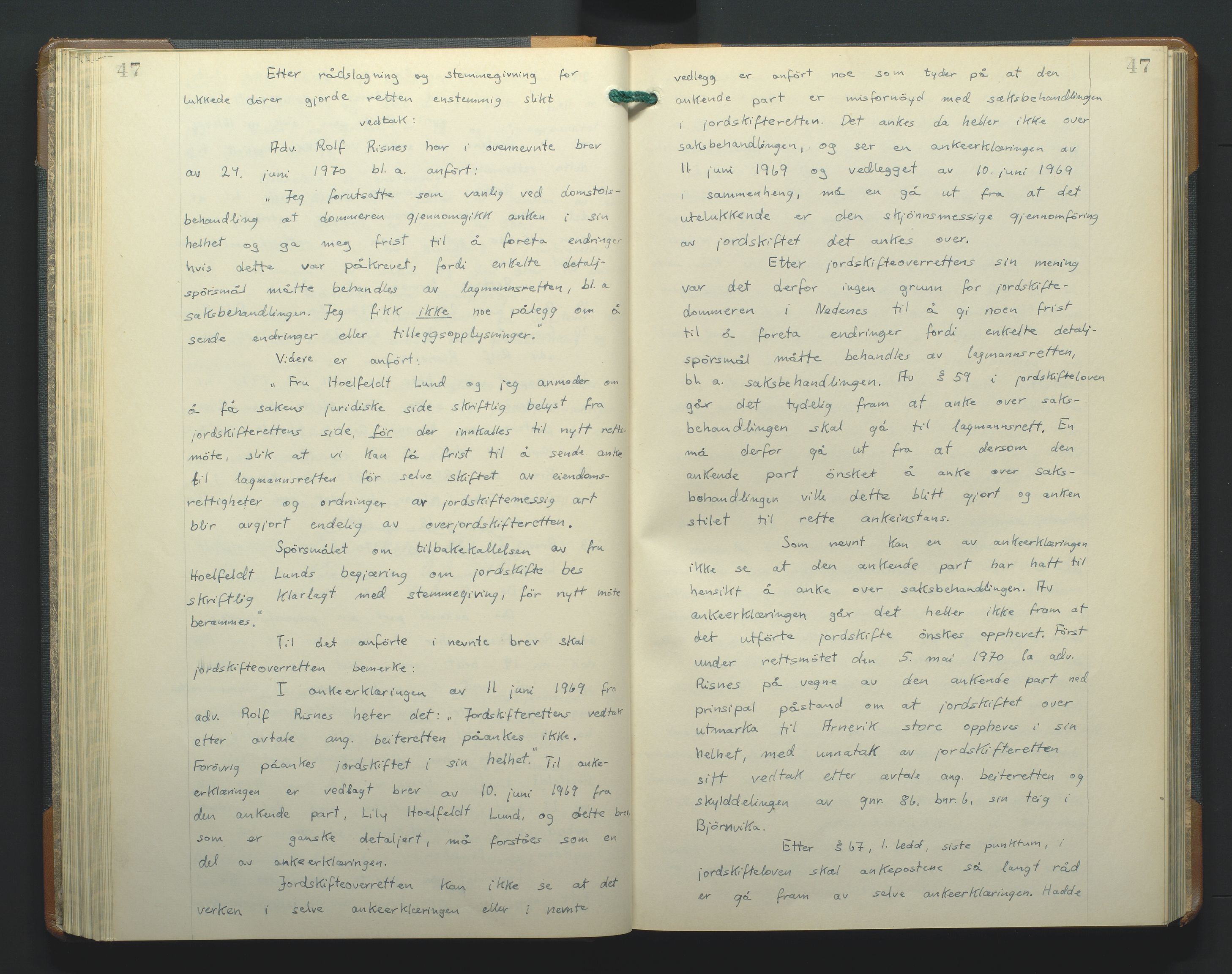 Jordskifteoverdommeren i Agder og Rogaland, AV/SAK-1541-0001/F/Fa/Faa/L0003: Overutskiftningsprotokoll Sand sorenskriveri nr 3, 1927-1974, p. 47