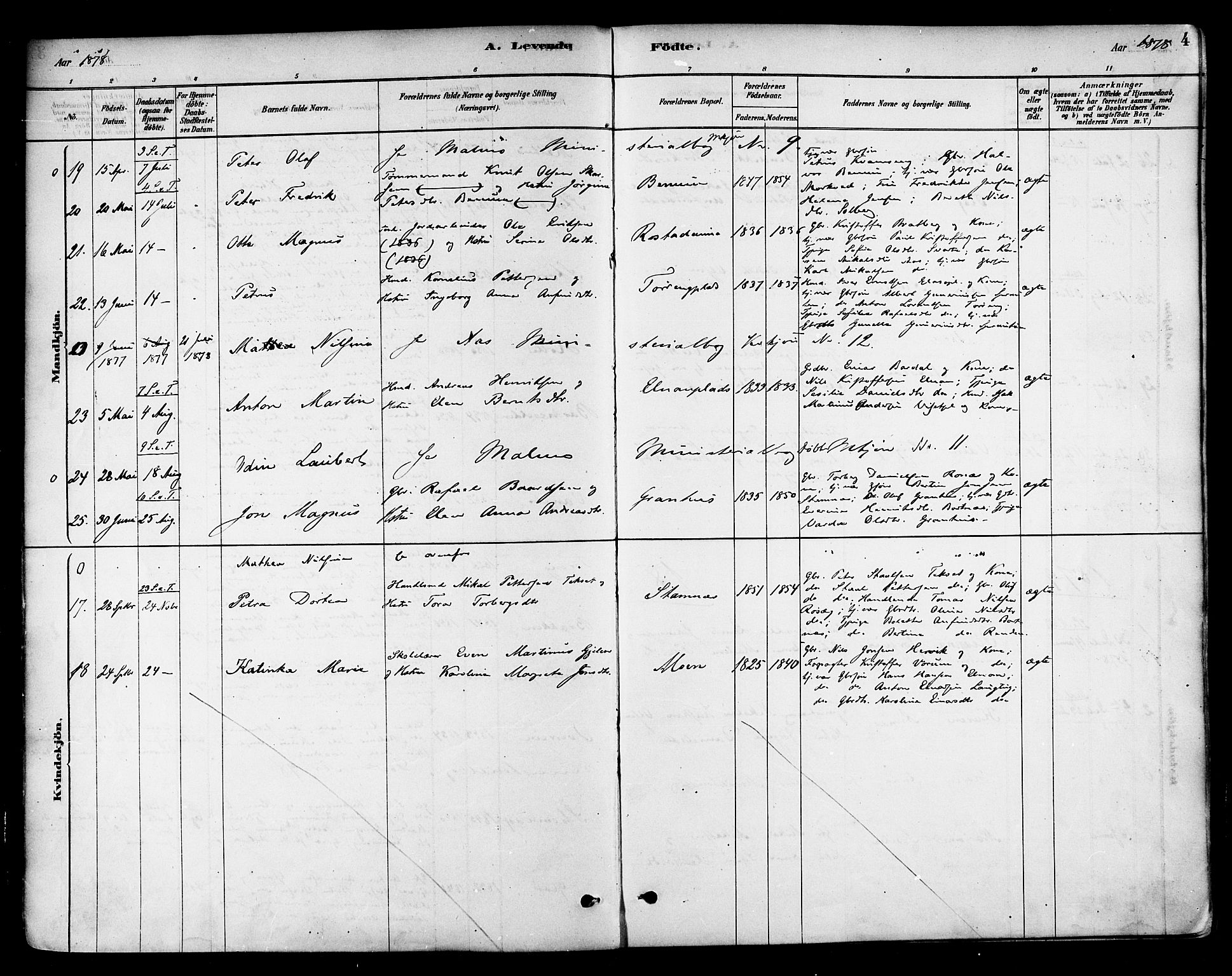 Ministerialprotokoller, klokkerbøker og fødselsregistre - Nord-Trøndelag, AV/SAT-A-1458/741/L0395: Parish register (official) no. 741A09, 1878-1888, p. 4