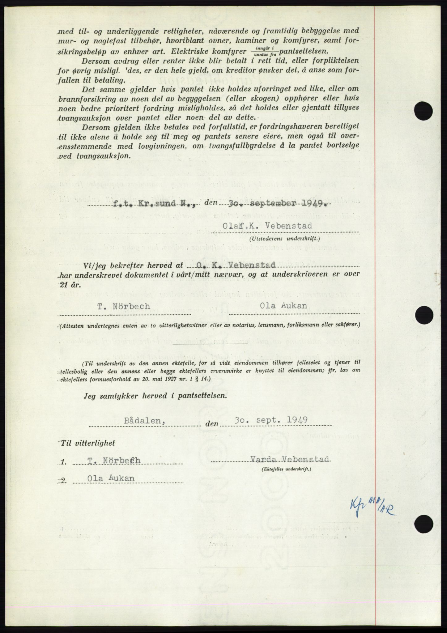 Nordmøre sorenskriveri, AV/SAT-A-4132/1/2/2Ca: Mortgage book no. B102, 1949-1949, Diary no: : 2720/1949