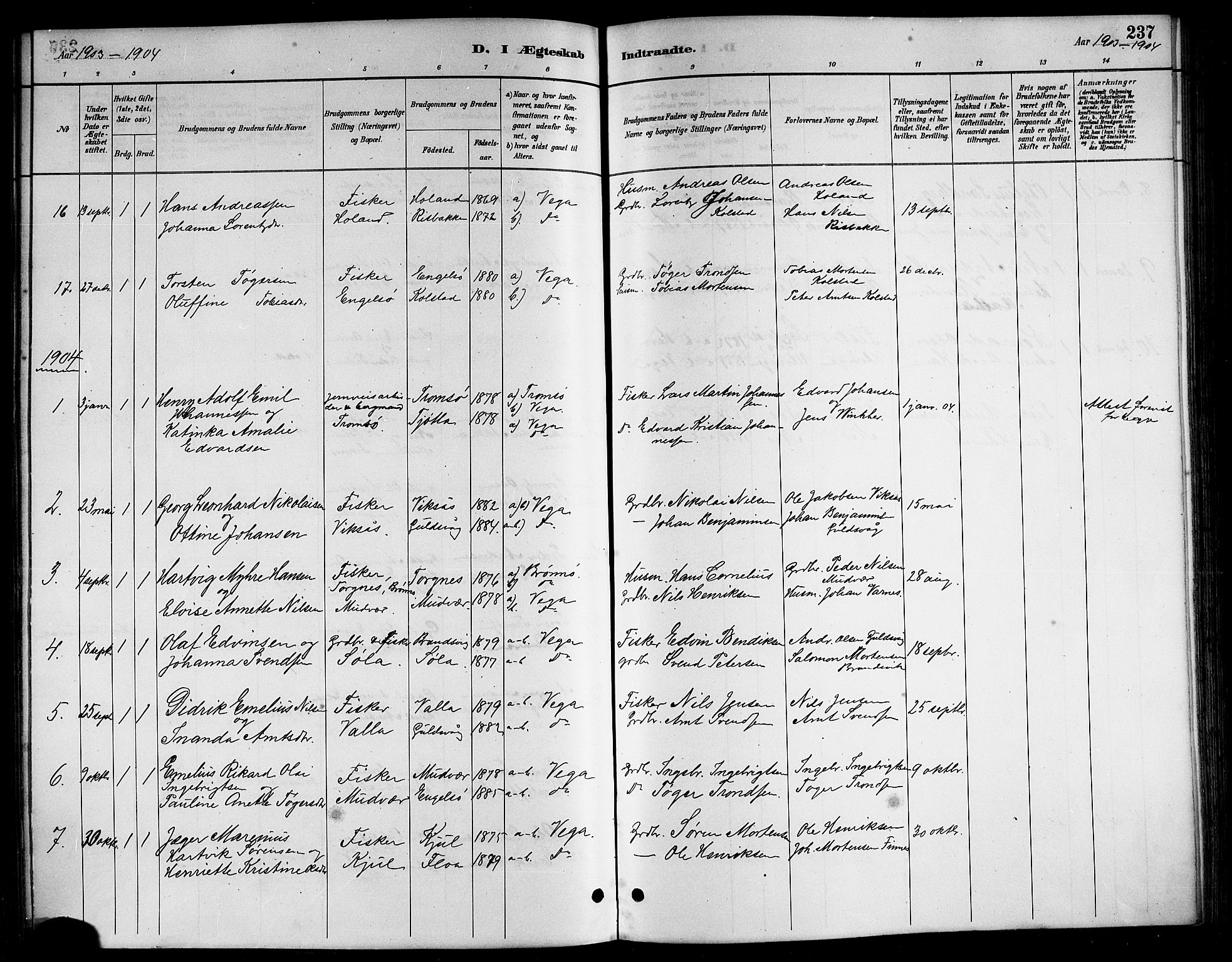 Ministerialprotokoller, klokkerbøker og fødselsregistre - Nordland, AV/SAT-A-1459/816/L0253: Parish register (copy) no. 816C03, 1886-1905, p. 237