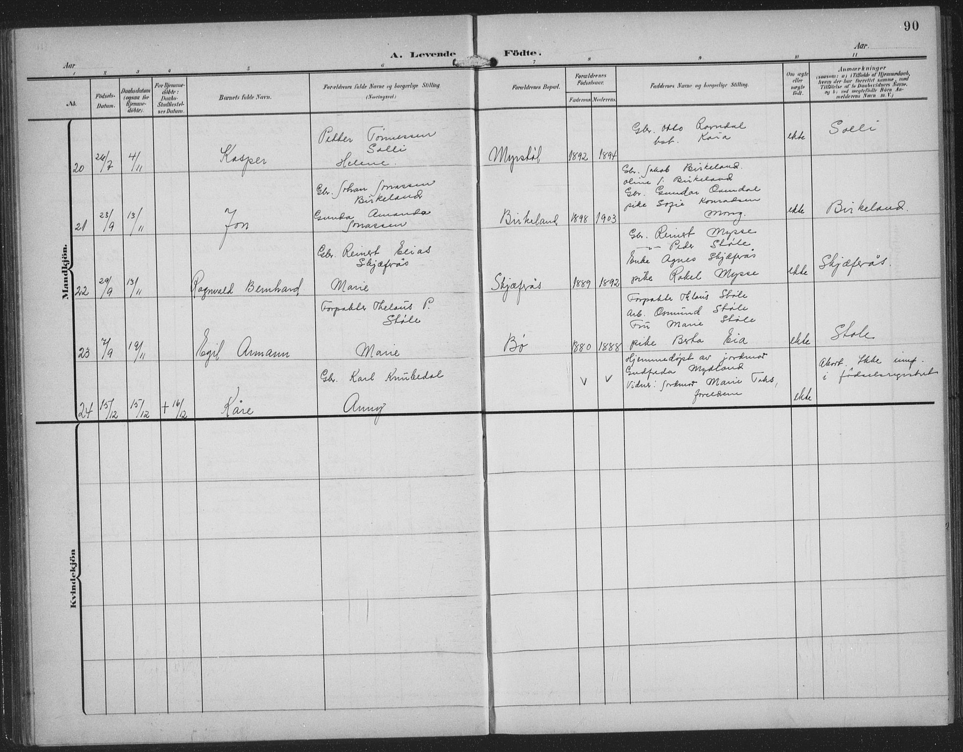 Sokndal sokneprestkontor, AV/SAST-A-101808: Parish register (copy) no. B 8, 1908-1934, p. 90