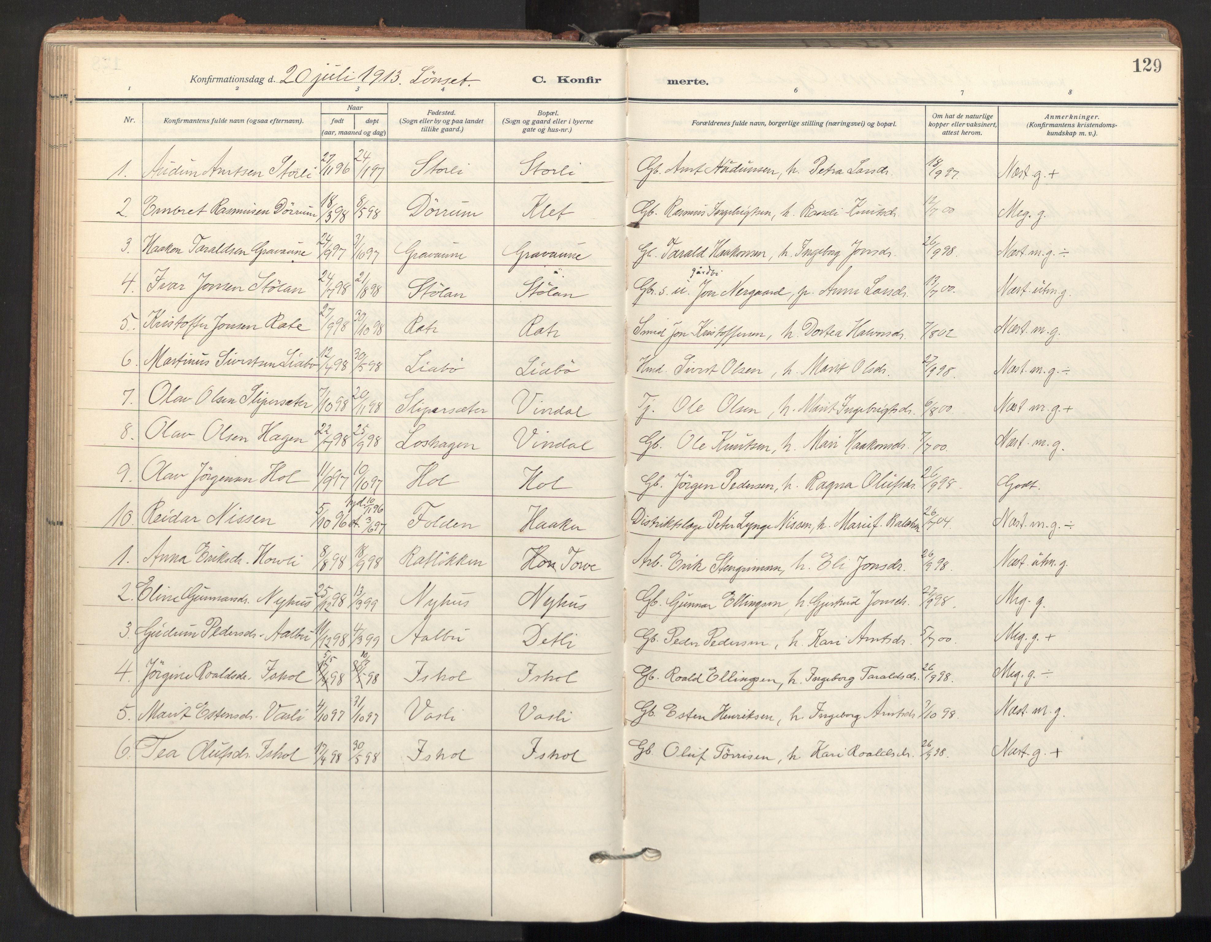 Ministerialprotokoller, klokkerbøker og fødselsregistre - Sør-Trøndelag, SAT/A-1456/678/L0909: Parish register (official) no. 678A17, 1912-1930, p. 129