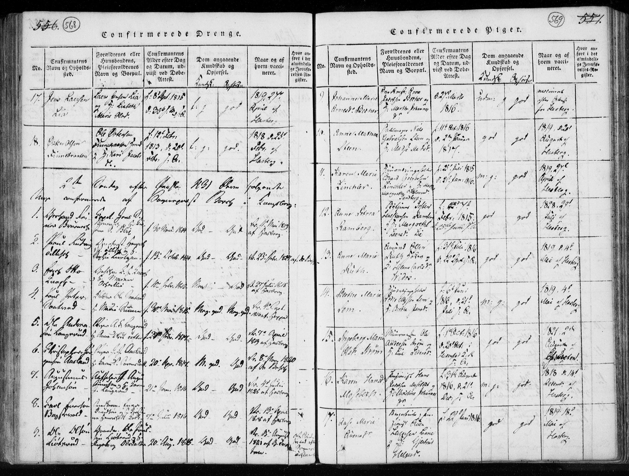 Kongsberg kirkebøker, SAKO/A-22/F/Fa/L0008: Parish register (official) no. I 8, 1816-1839, p. 568-569