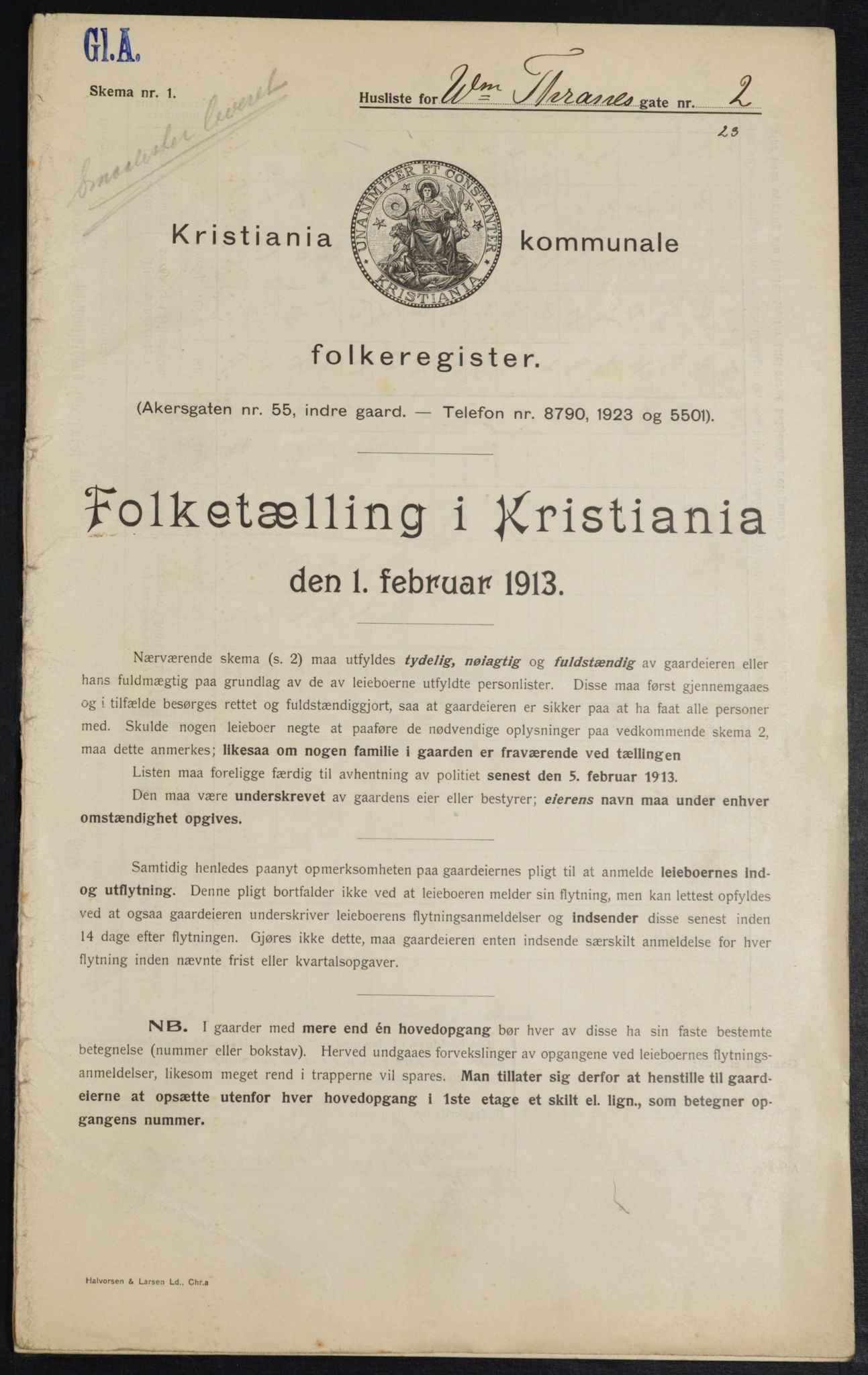 OBA, Municipal Census 1913 for Kristiania, 1913, p. 126123