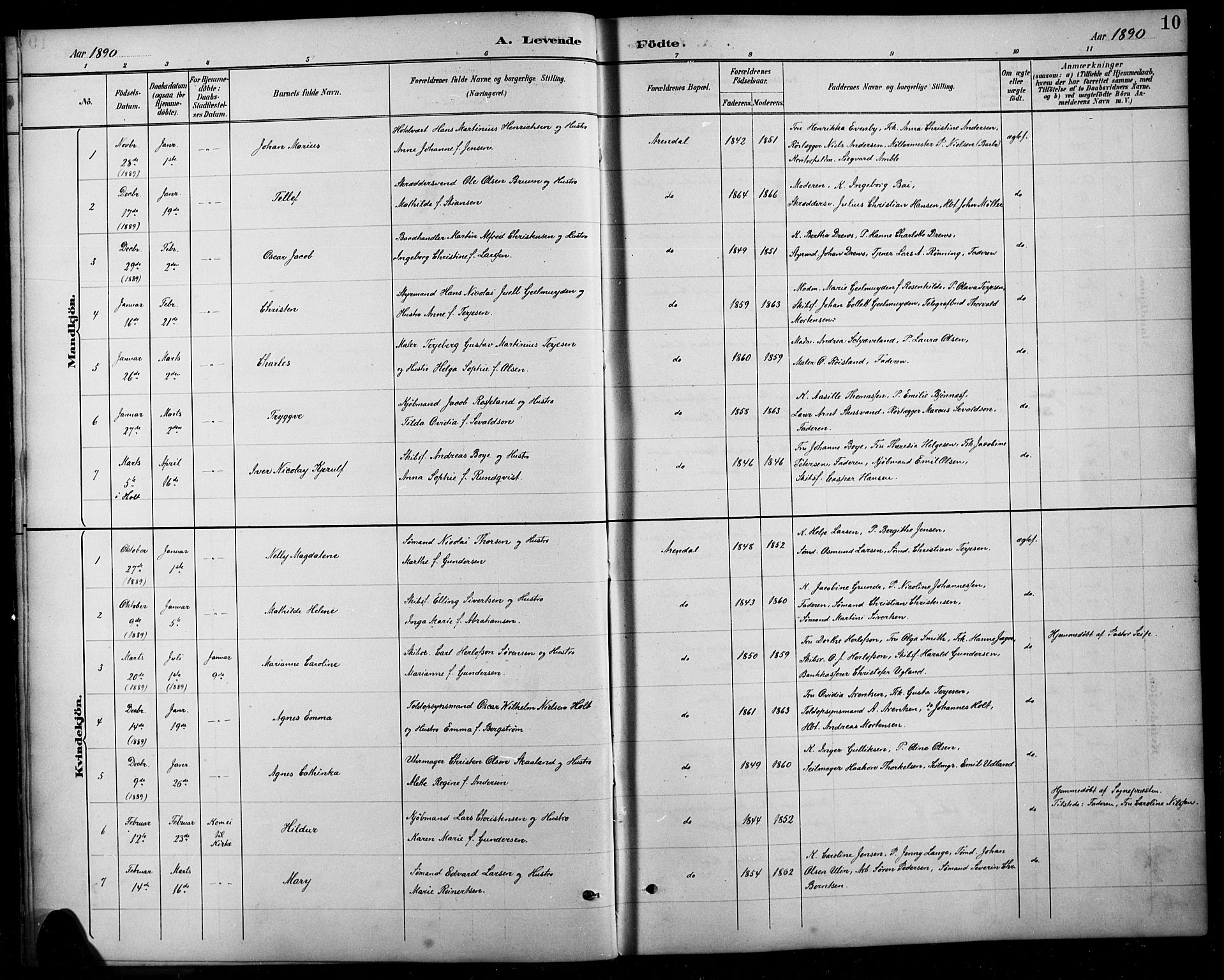 Arendal sokneprestkontor, Trefoldighet, AV/SAK-1111-0040/F/Fb/L0006: Parish register (copy) no. B 6, 1889-1916, p. 10