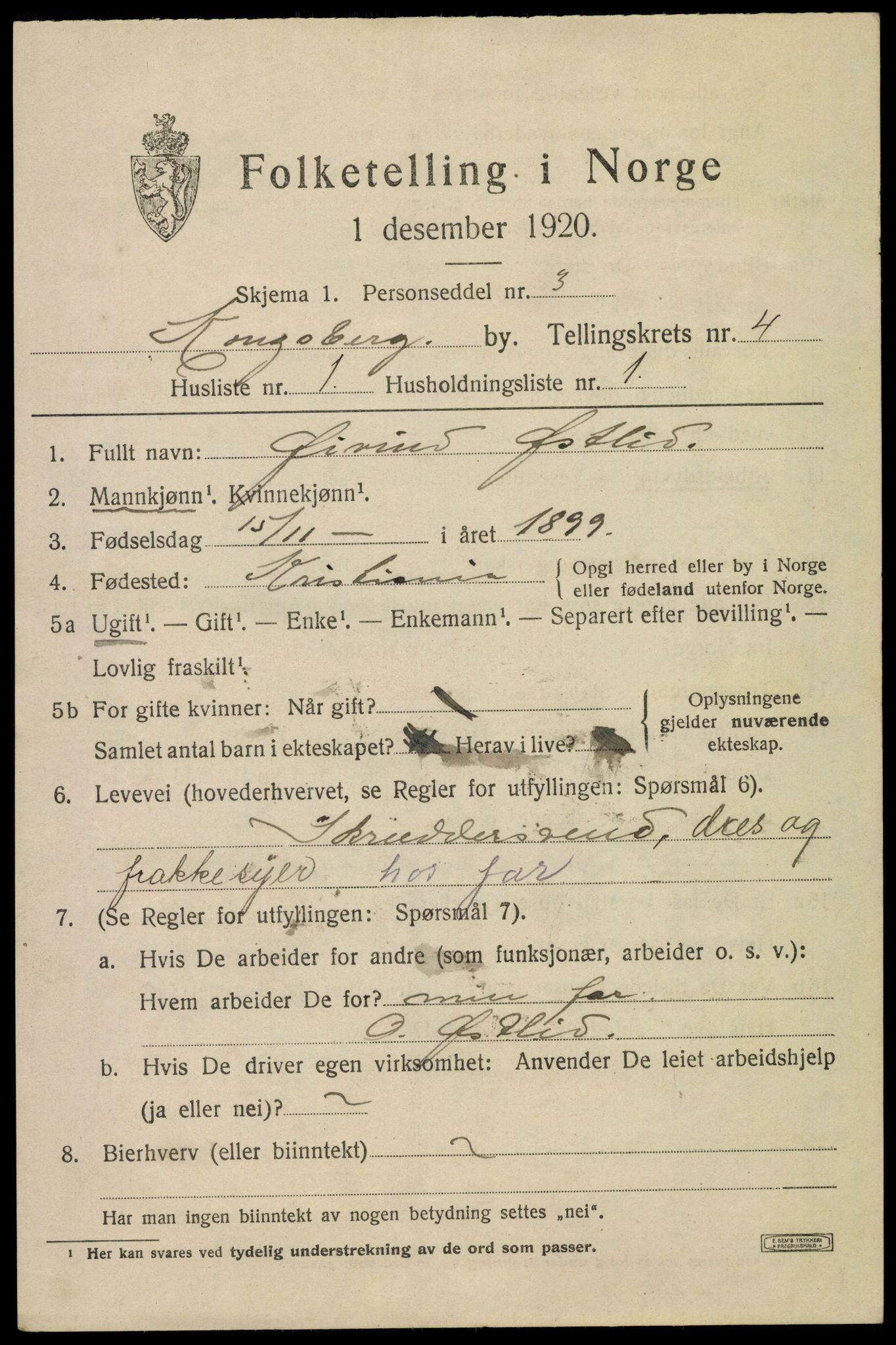 SAKO, 1920 census for Kongsberg, 1920, p. 10972