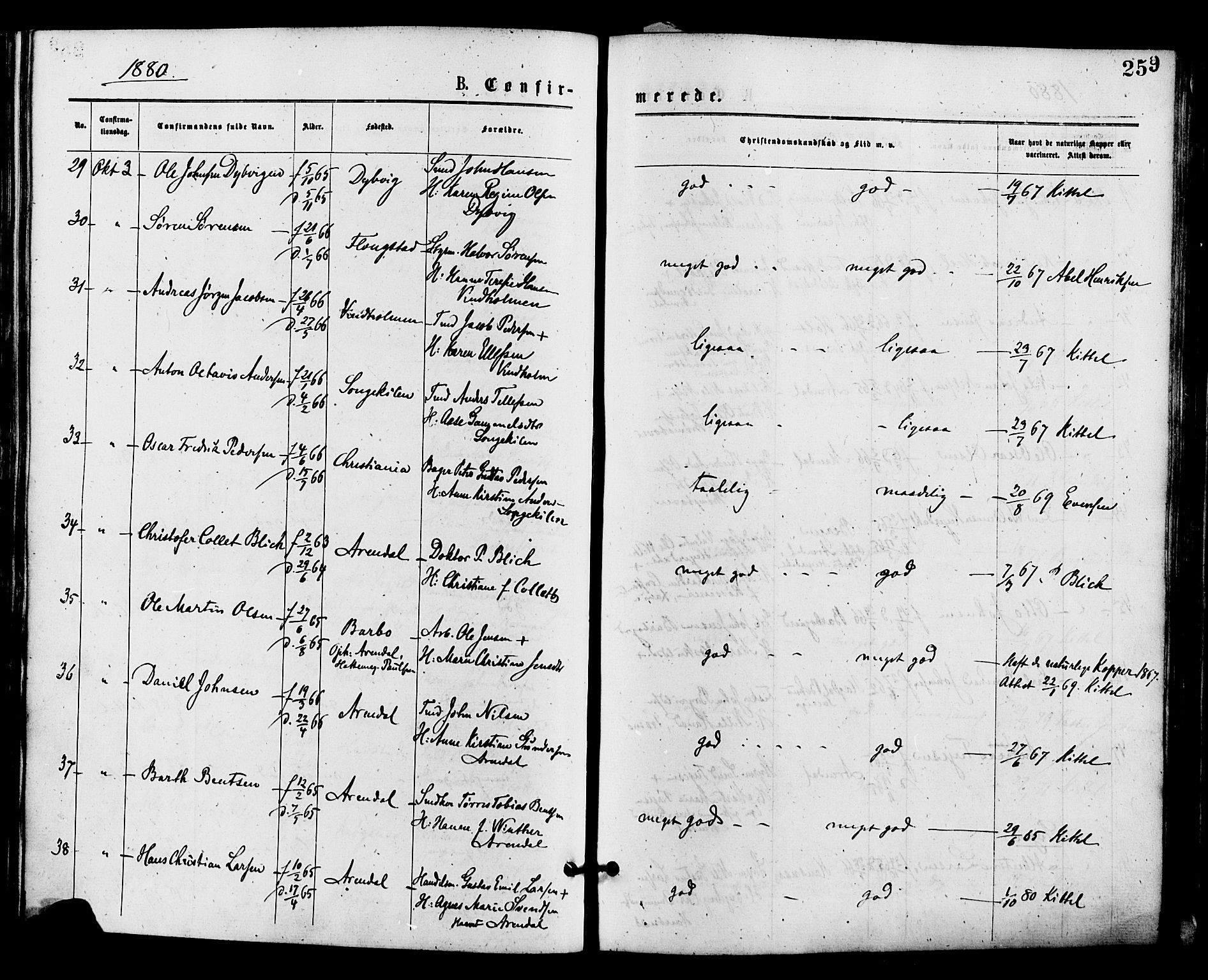 Barbu sokneprestkontor, AV/SAK-1111-0003/F/Fa/L0001: Parish register (official) no. A 1 /1, 1878-1883, p. 259