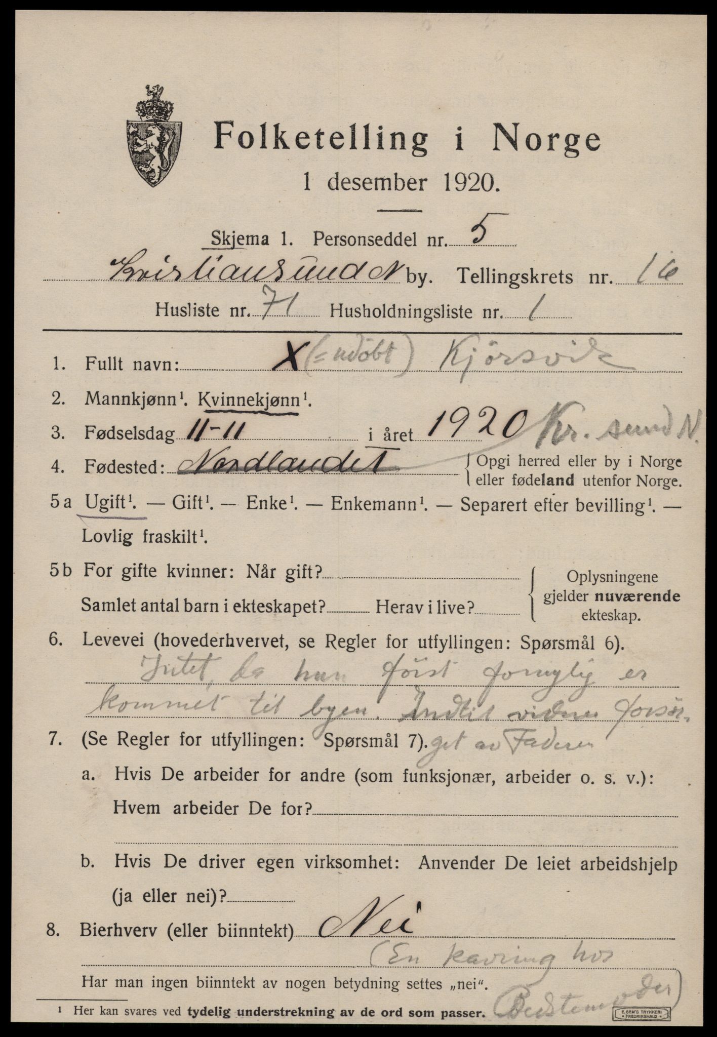 SAT, 1920 census for Kristiansund, 1920, p. 35439