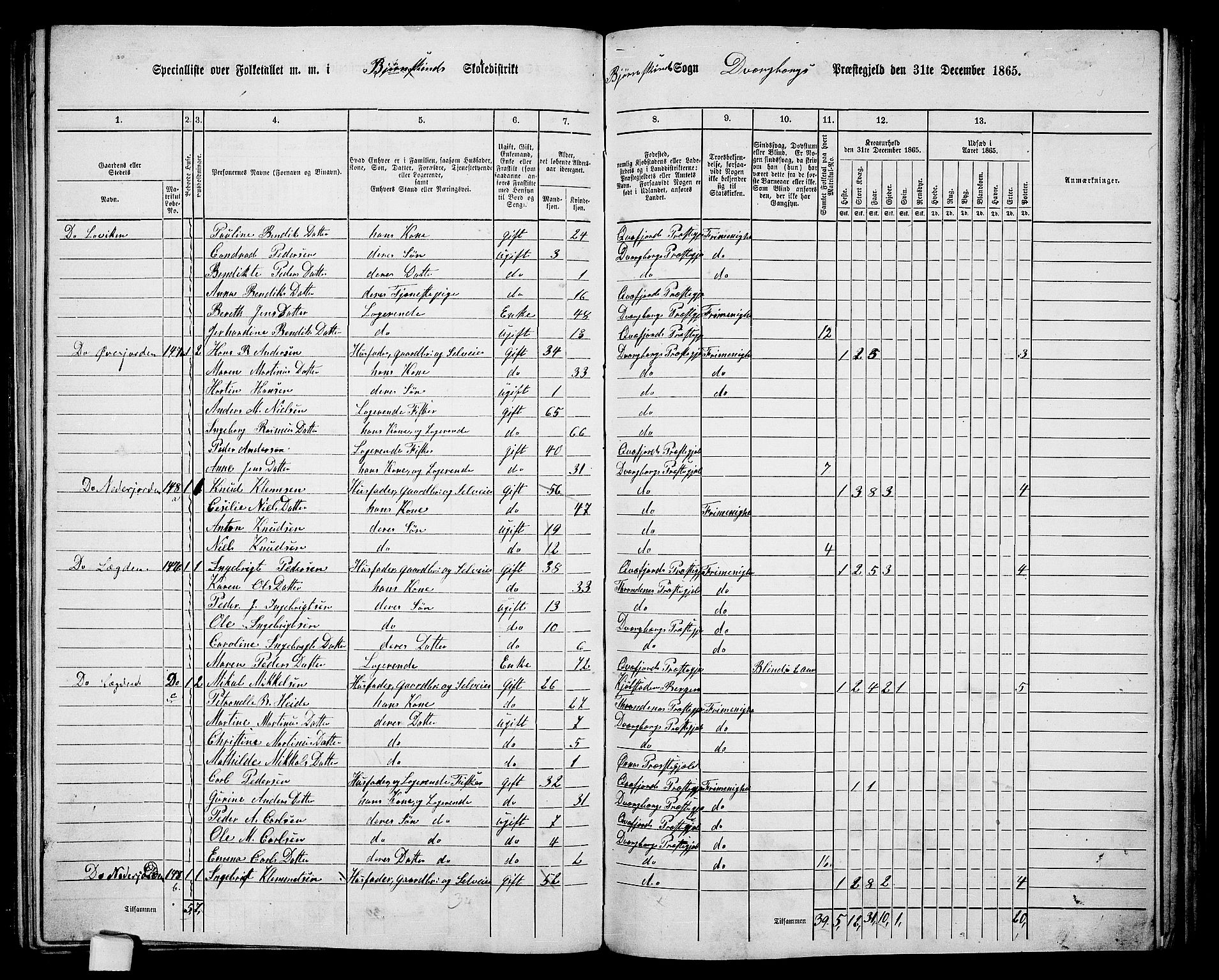 RA, 1865 census for Dverberg, 1865, p. 33