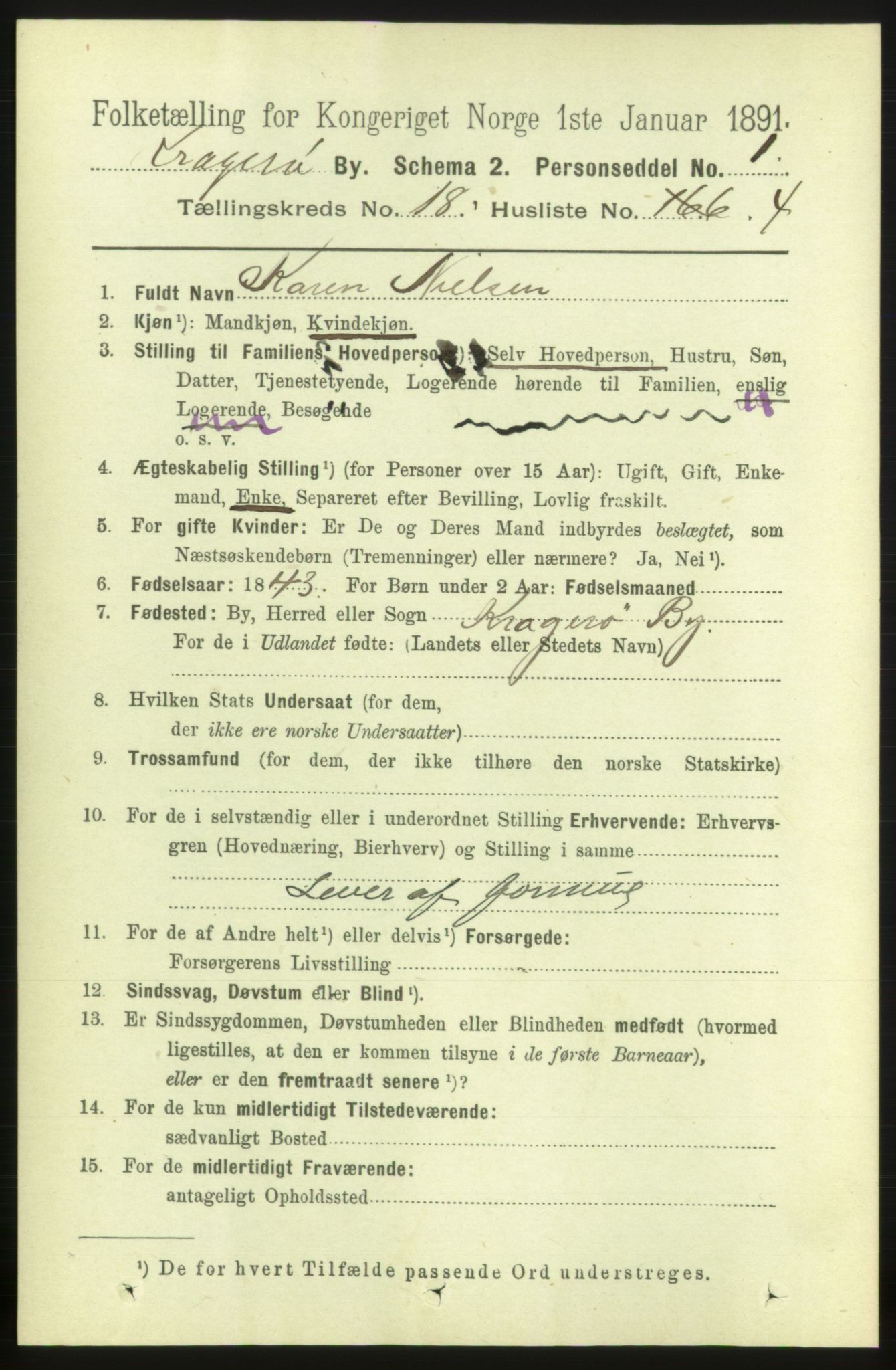 RA, 1891 census for 0801 Kragerø, 1891, p. 4469