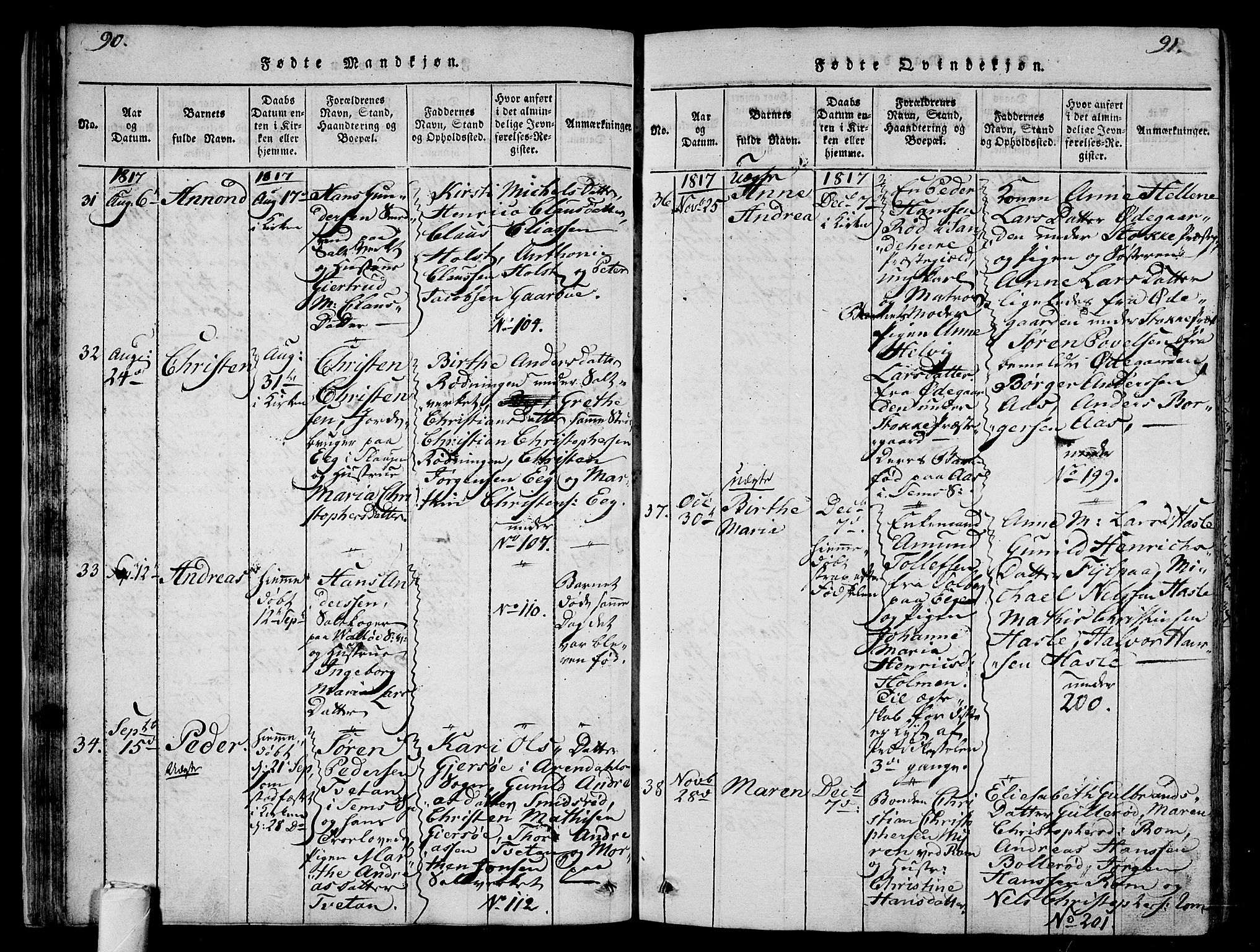 Sem kirkebøker, AV/SAKO-A-5/F/Fa/L0004: Parish register (official) no. I 4, 1814-1825, p. 90-91