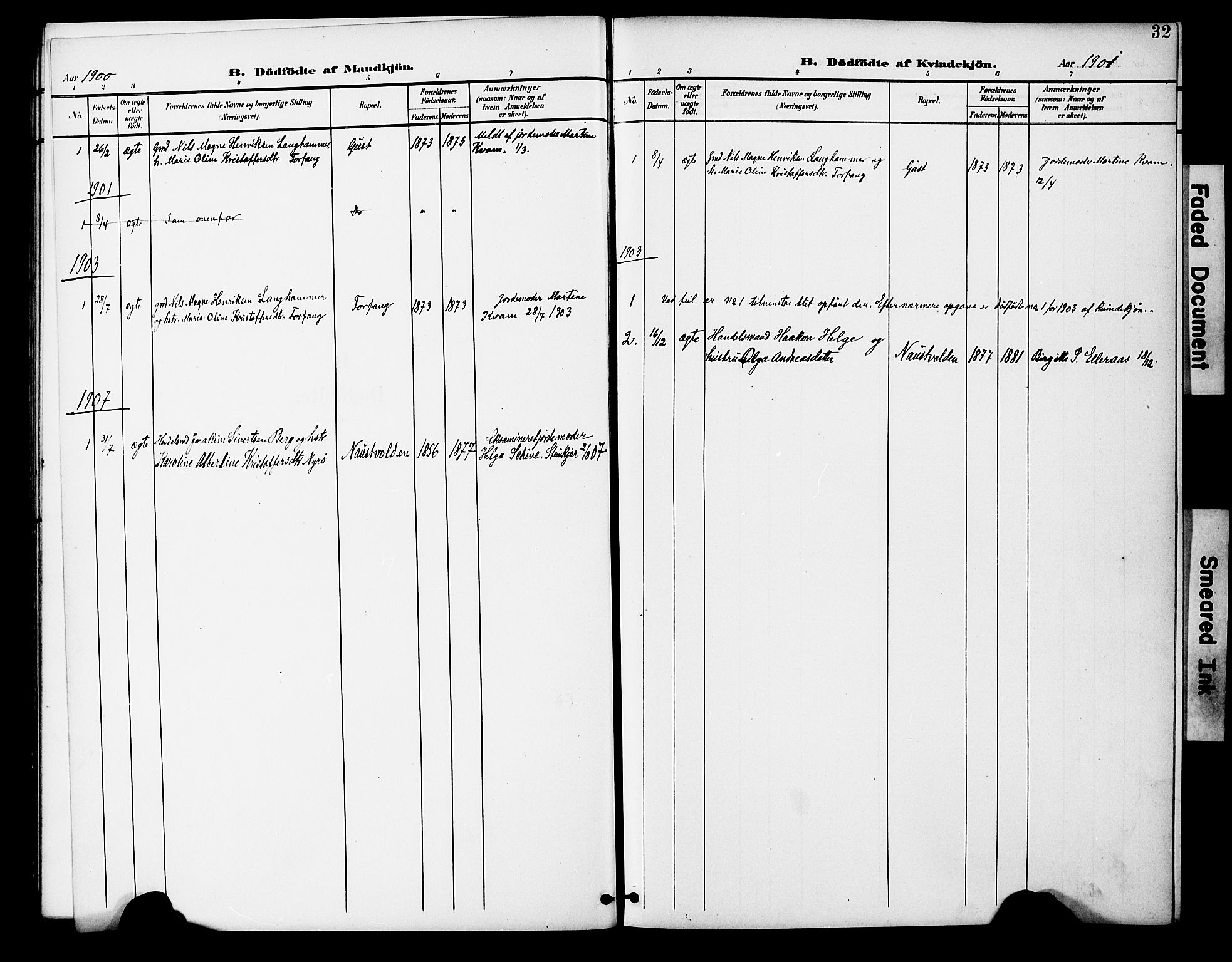 Ministerialprotokoller, klokkerbøker og fødselsregistre - Nord-Trøndelag, SAT/A-1458/746/L0452: Parish register (official) no. 746A09, 1900-1908, p. 32