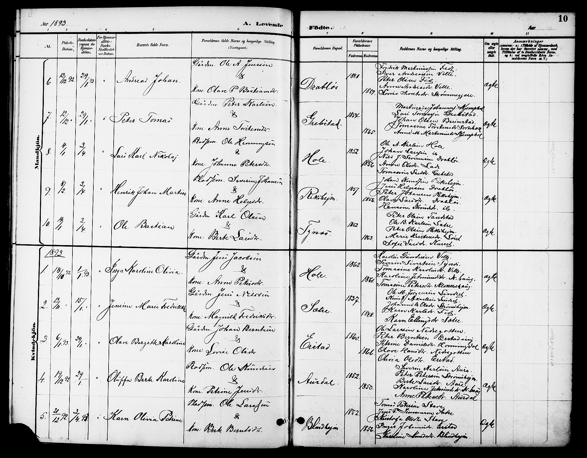 Ministerialprotokoller, klokkerbøker og fødselsregistre - Møre og Romsdal, AV/SAT-A-1454/523/L0340: Parish register (copy) no. 523C03, 1892-1902, p. 10