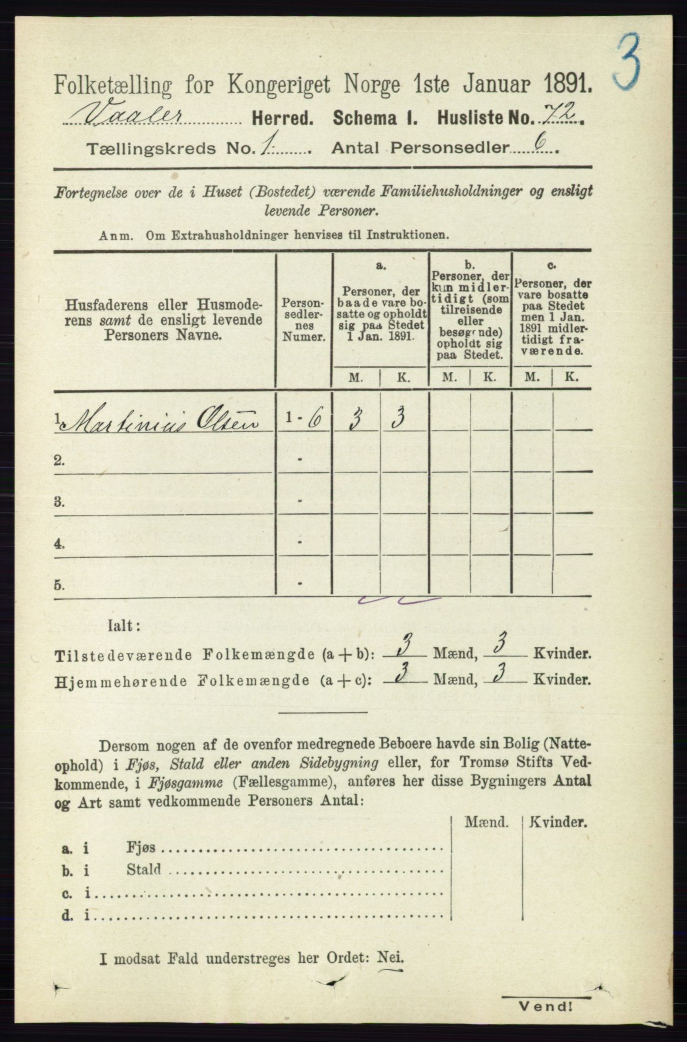 RA, 1891 census for 0137 Våler, 1891, p. 94