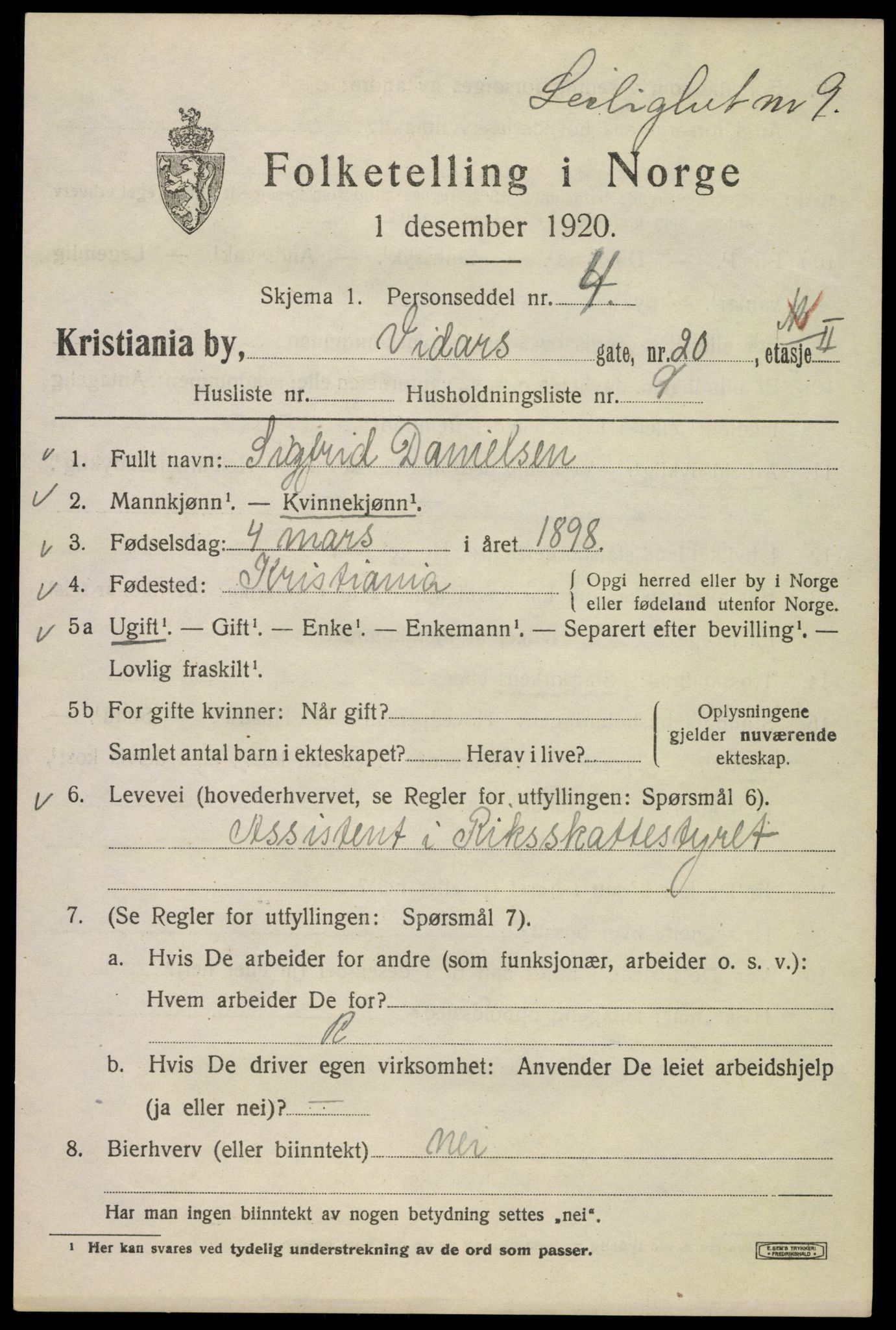 SAO, 1920 census for Kristiania, 1920, p. 636737