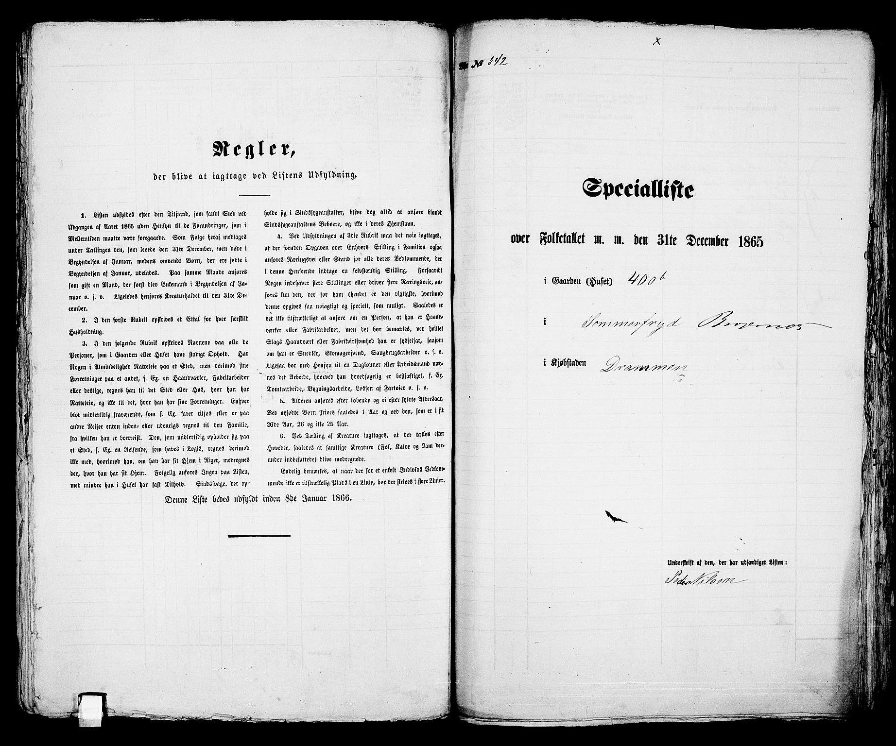 RA, 1865 census for Bragernes in Drammen, 1865, p. 1129