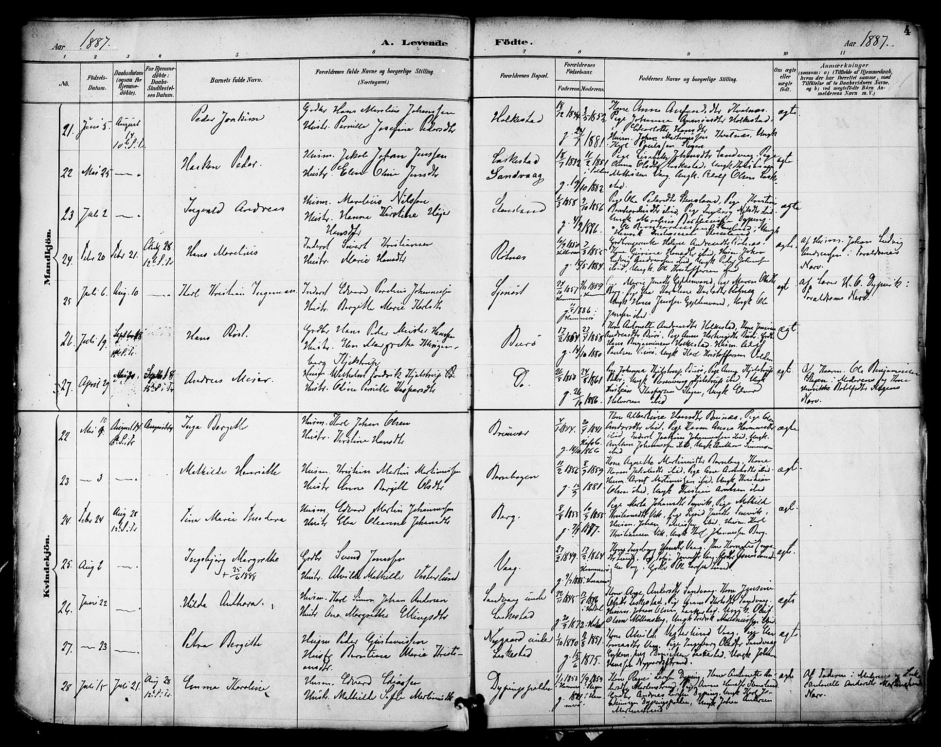 Ministerialprotokoller, klokkerbøker og fødselsregistre - Nordland, SAT/A-1459/855/L0803: Parish register (official) no. 855A11, 1887-1905, p. 4