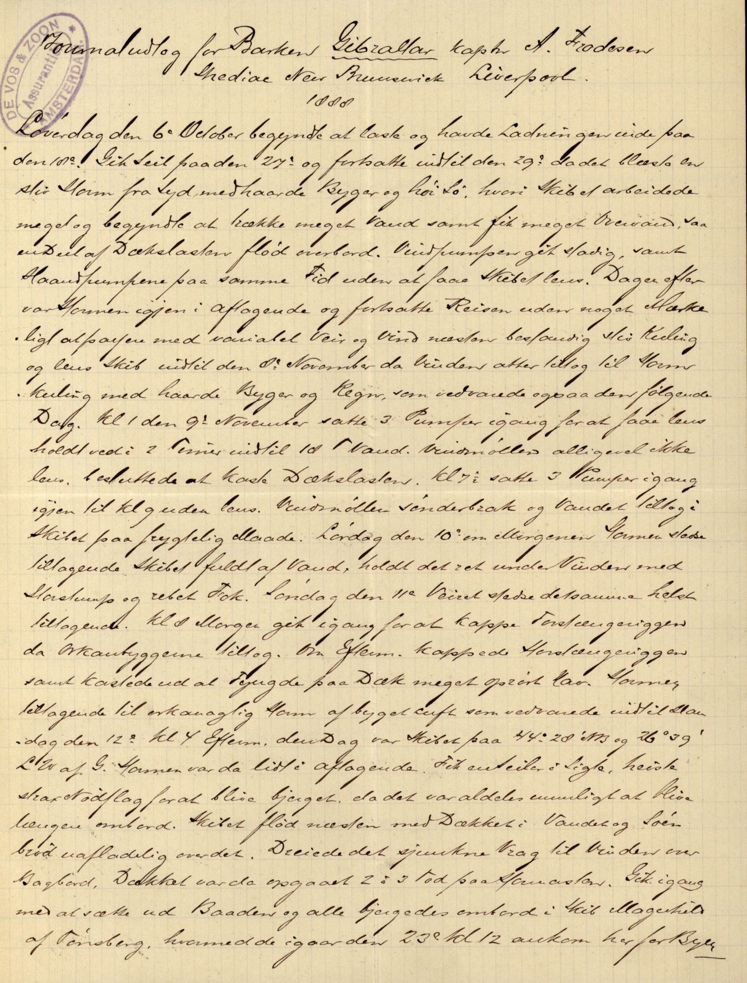 Pa 63 - Østlandske skibsassuranceforening, VEMU/A-1079/G/Ga/L0022/0005: Havaridokumenter / Gjendin, Gibraltar, Granen, 1888, p. 34