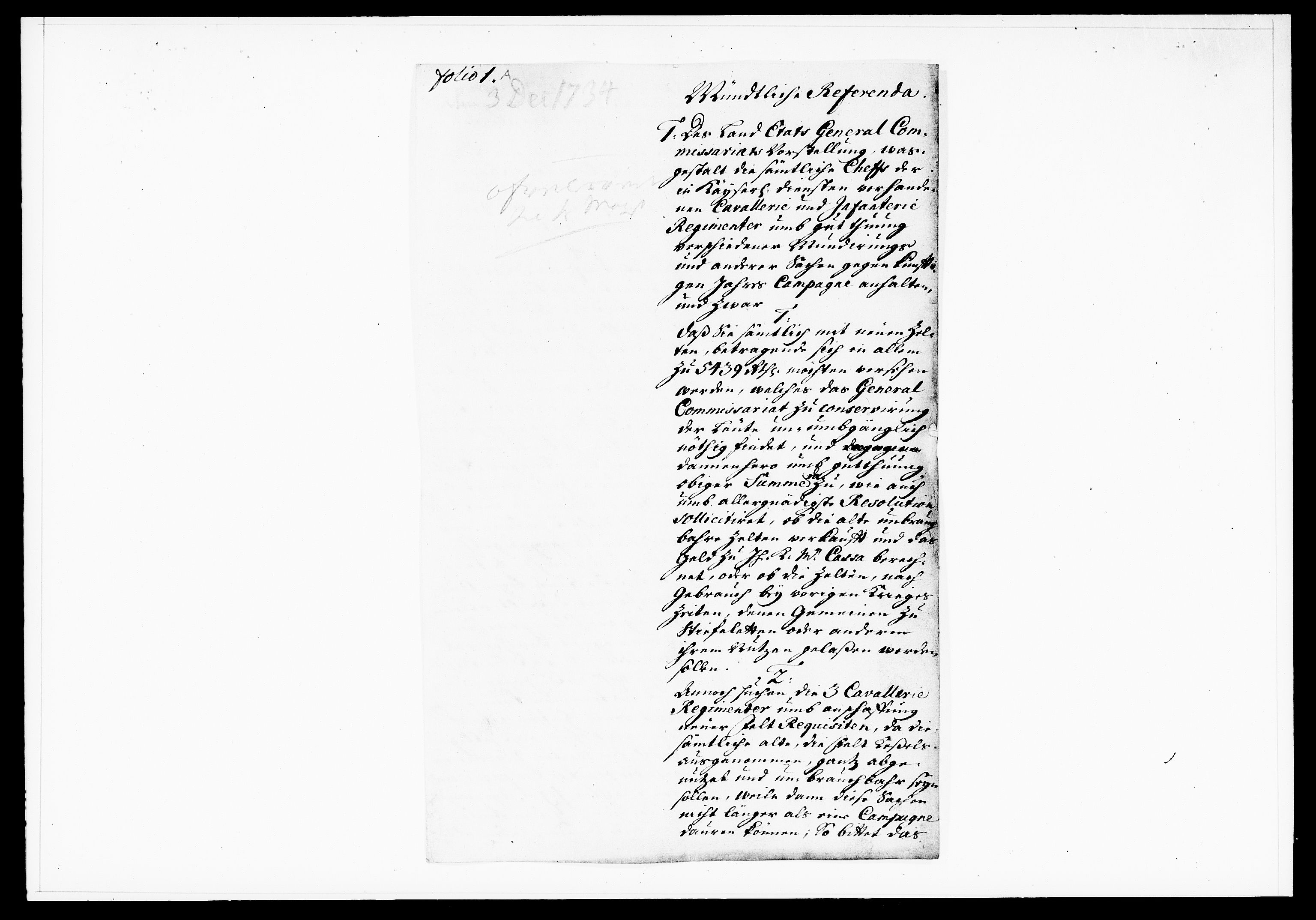 Krigskollegiet, Krigskancelliet, DRA/A-0006/-/1114-1121: Refererede sager, 1734, p. 482
