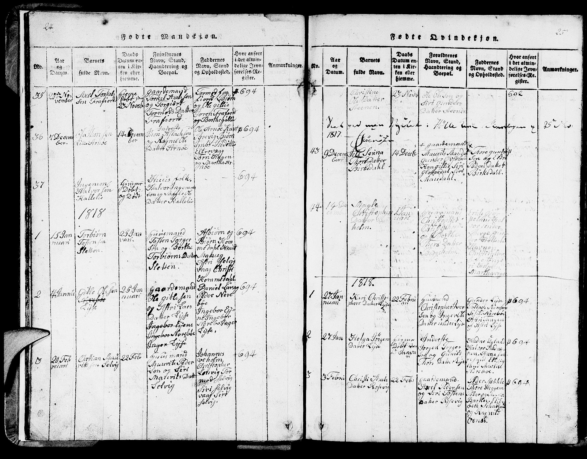 Strand sokneprestkontor, SAST/A-101828/H/Ha/Hab/L0002: Parish register (copy) no. B 2, 1816-1854, p. 24-25