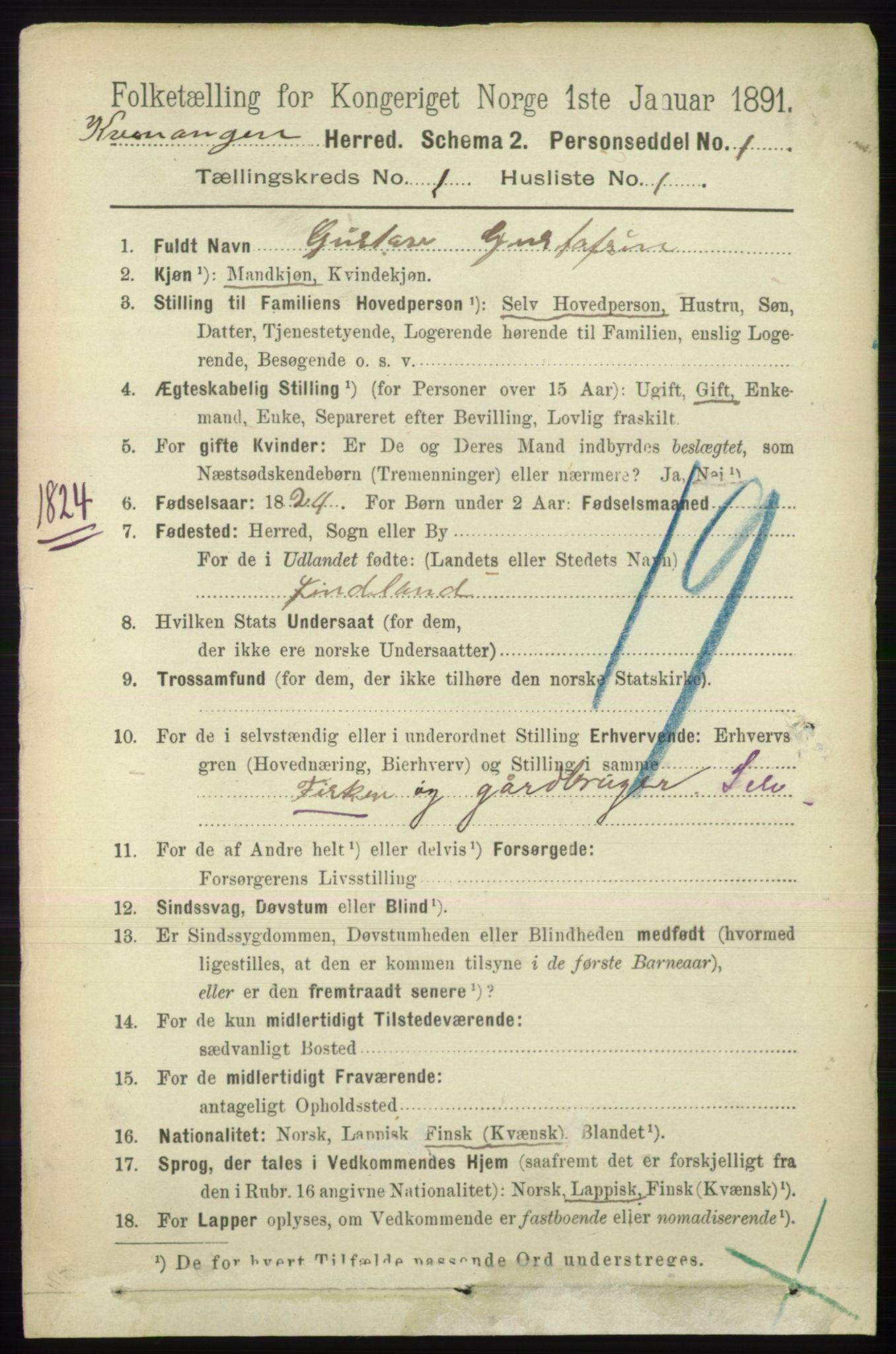 RA, 1891 census for 1943 Kvænangen, 1891, p. 55