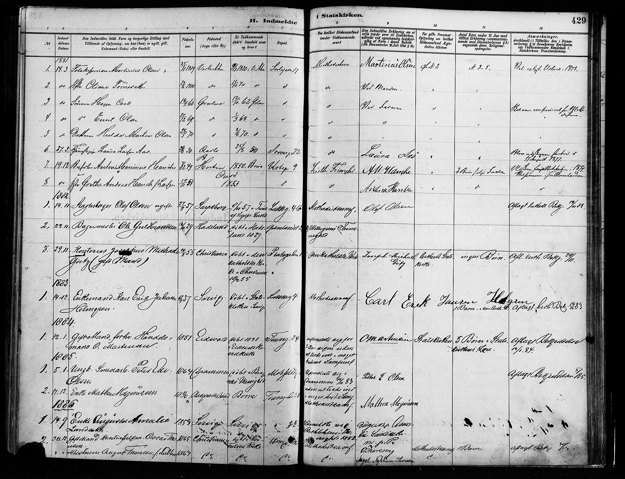 Grønland prestekontor Kirkebøker, SAO/A-10848/F/Fa/L0008: Parish register (official) no. 8, 1881-1893, p. 429