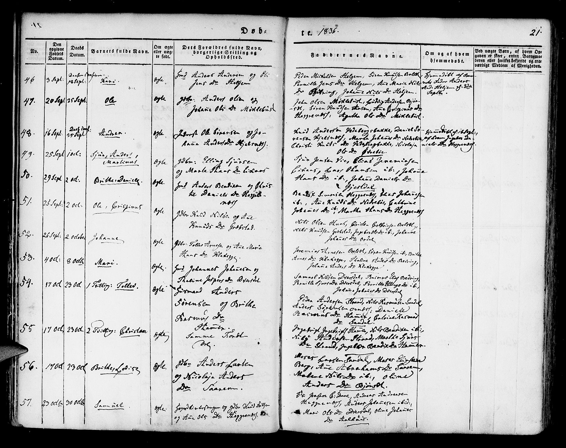 Jølster sokneprestembete, AV/SAB-A-80701/H/Haa/Haaa/L0009: Parish register (official) no. A 9, 1833-1848, p. 21