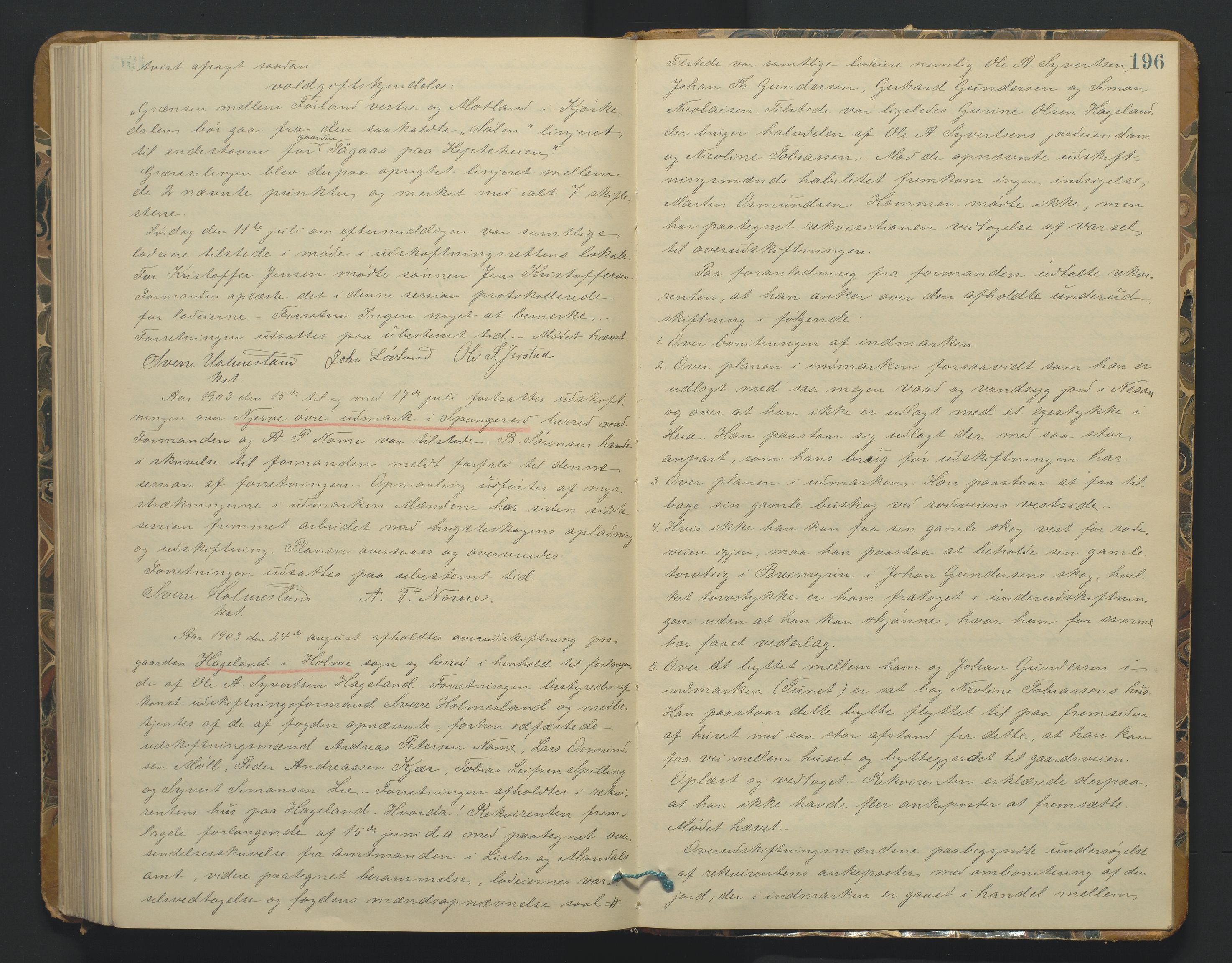 Utskiftningsformannen i Lister og Mandal amt, AV/SAK-1541-0003/F/Fa/Faa/L0031: Utskiftningsprotokoll med register nr 31, 1901-1903, p. 195b-196a