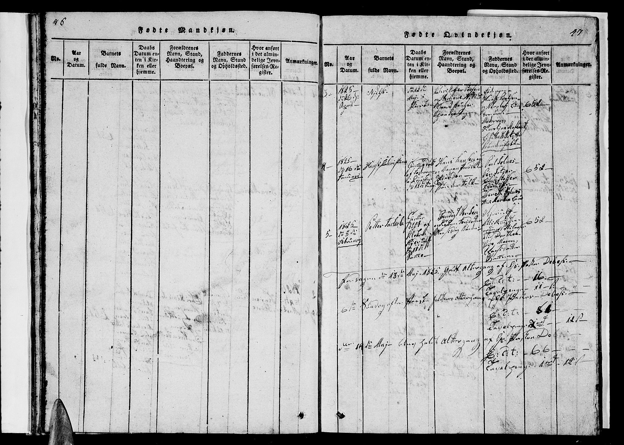 Ministerialprotokoller, klokkerbøker og fødselsregistre - Nordland, SAT/A-1459/839/L0571: Parish register (copy) no. 839C01, 1820-1840, p. 46-47