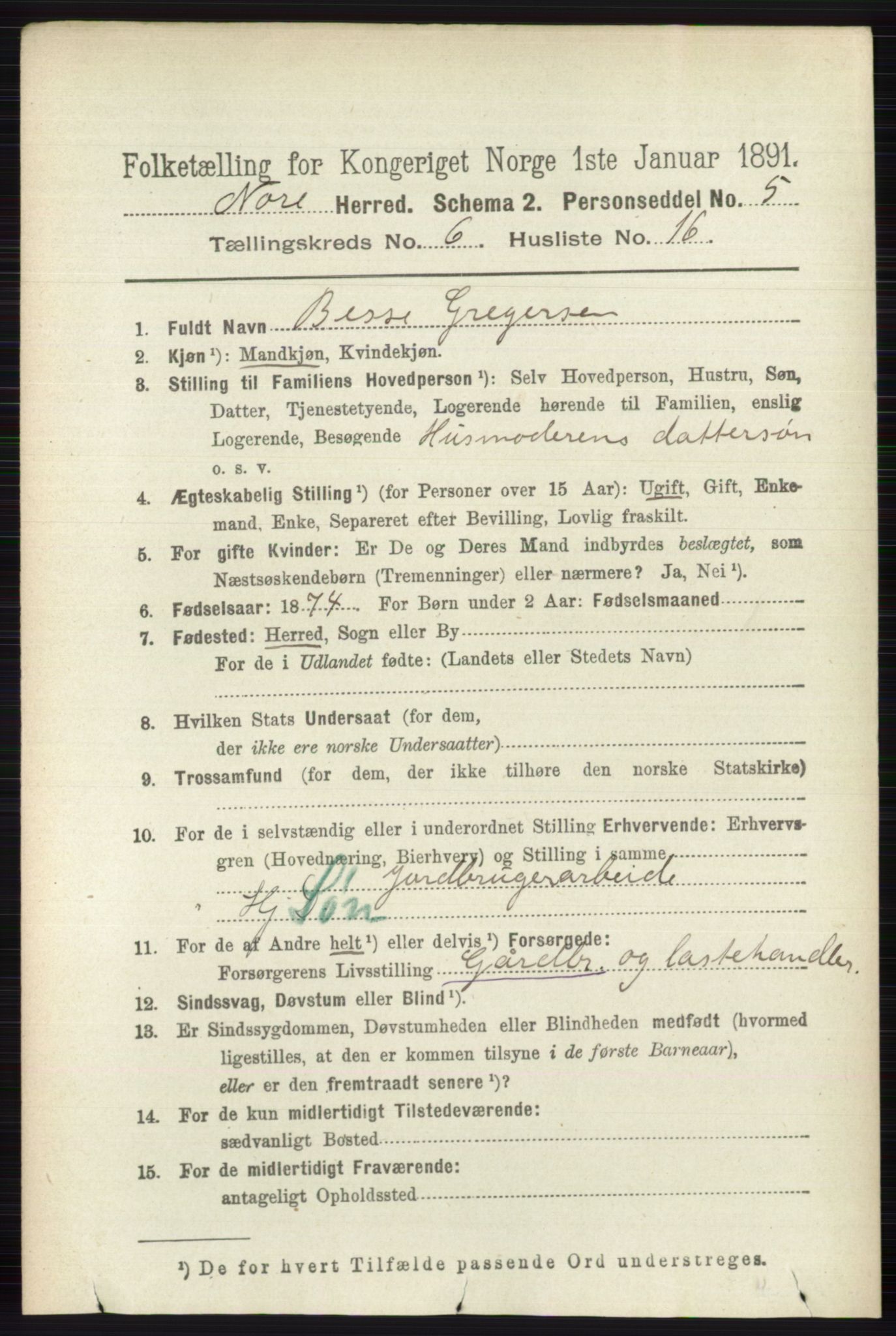 RA, 1891 census for 0633 Nore, 1891, p. 2086